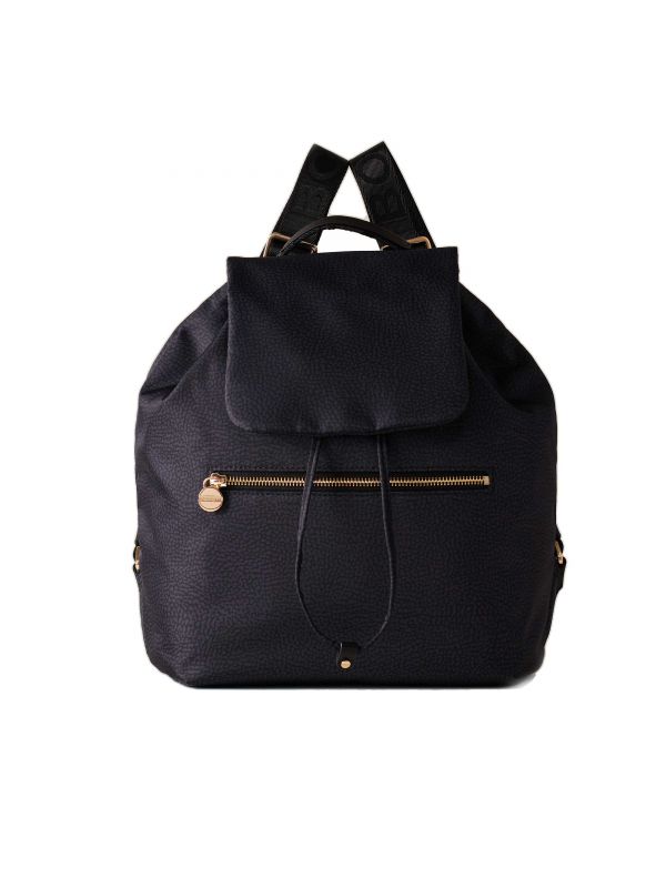 Borbonese zaino eco line medium in nylon riciclato e pelle da donna