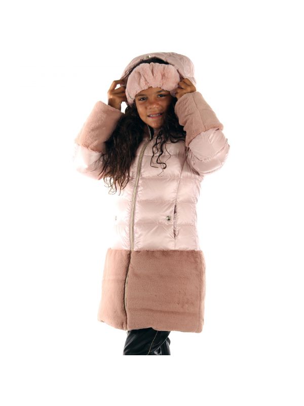 Herno piumino lungo con inserto in ecopelliccia da bambina