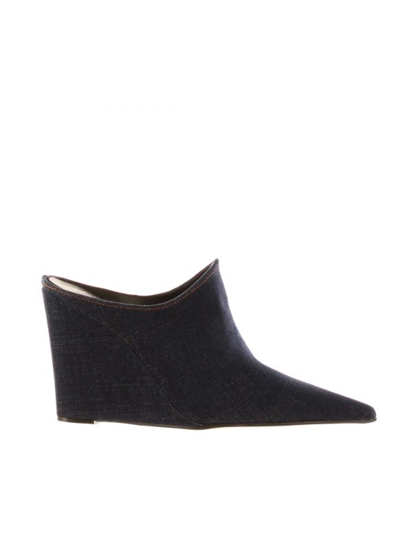 Sabot a punta in denim con zeppa