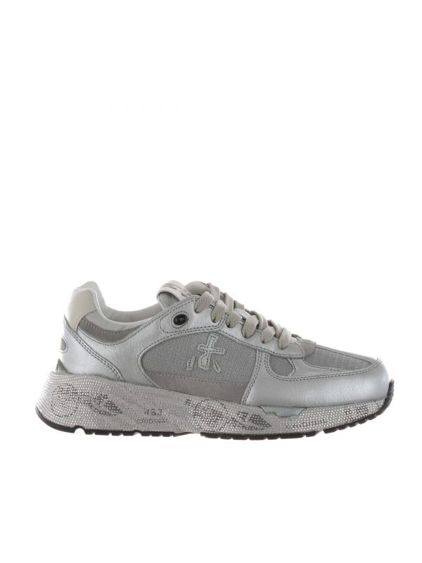 Sneaker in pelle con suola con strass