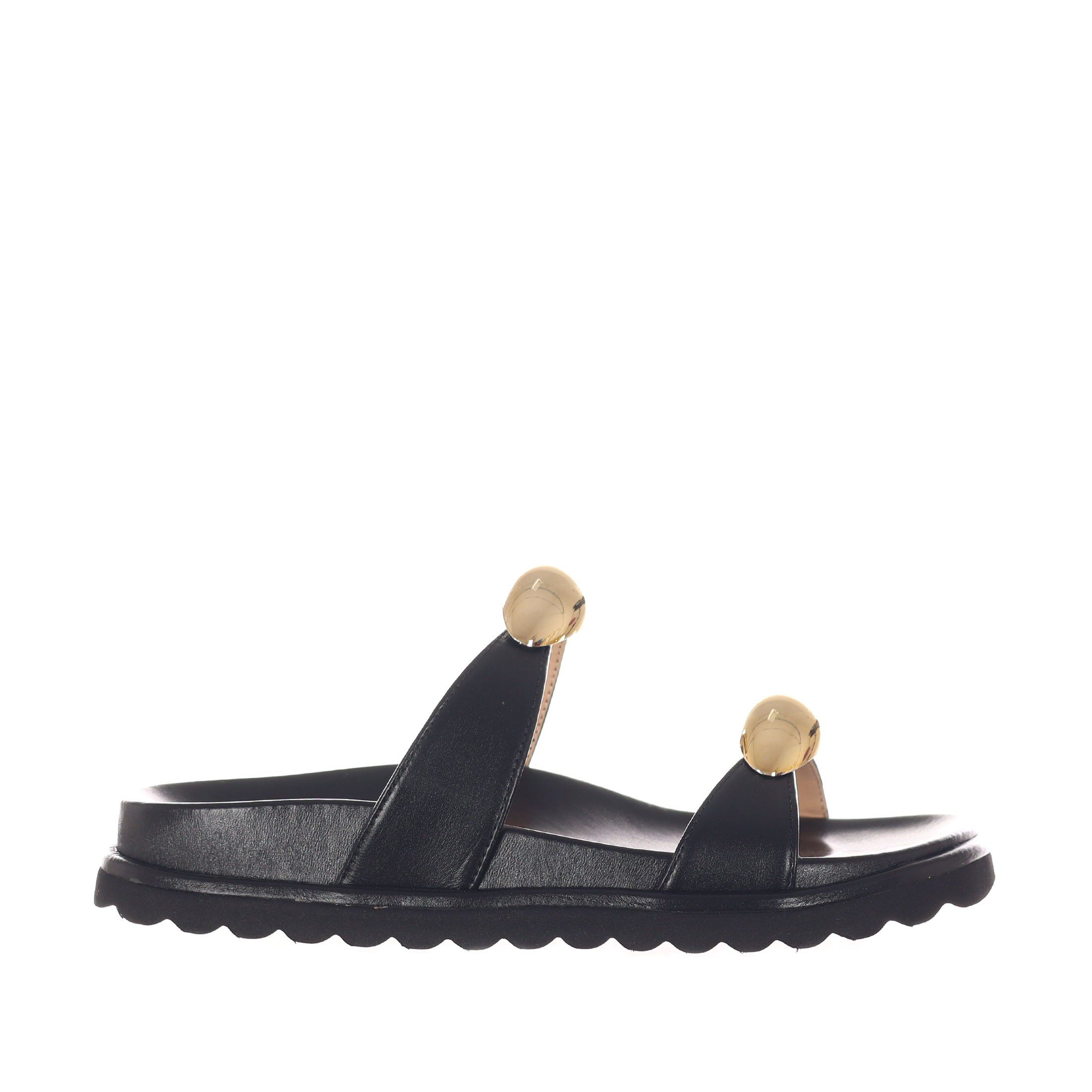 Ciabatta in pelle con accessorio metallico