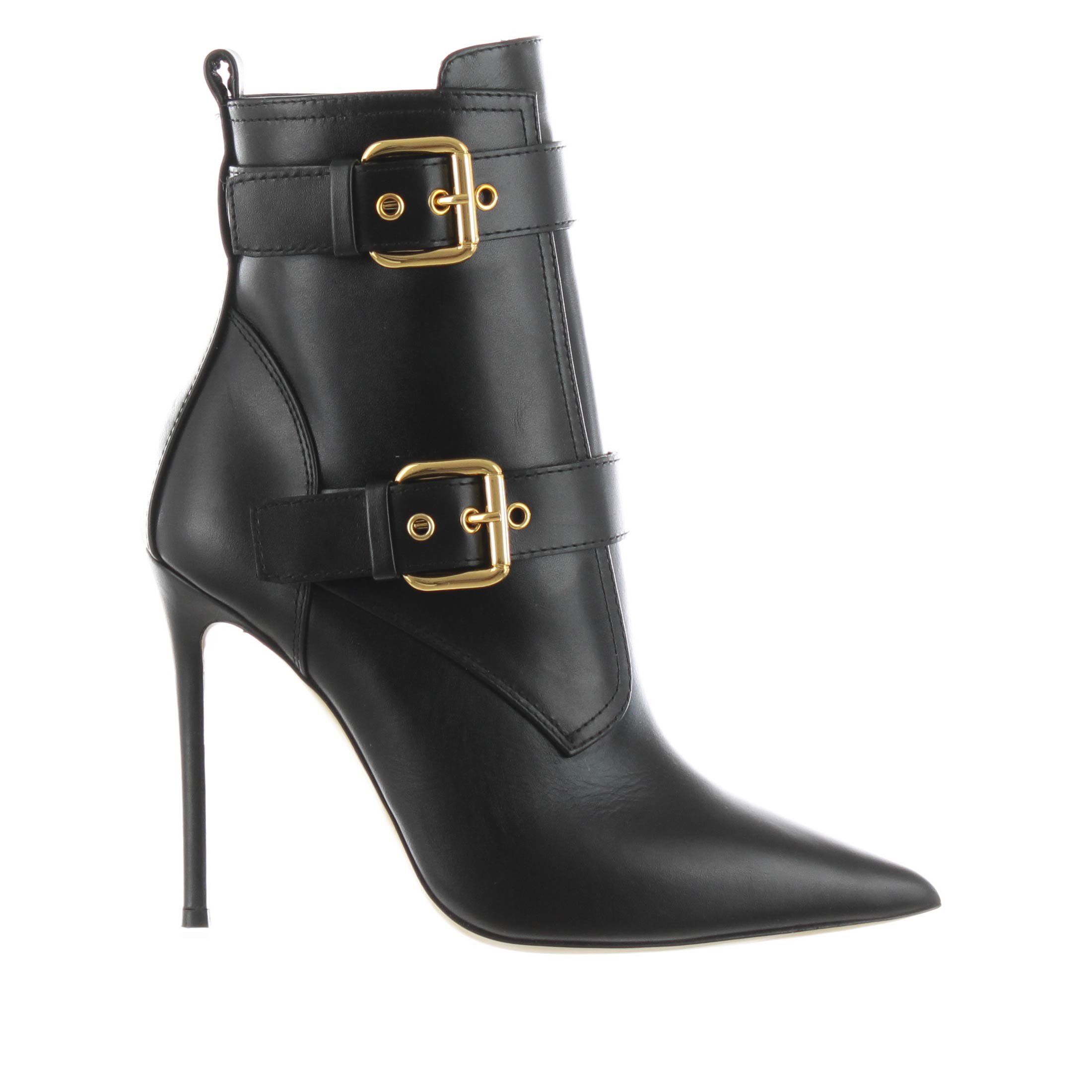 Stivaletto a punta in pelle con fibbie