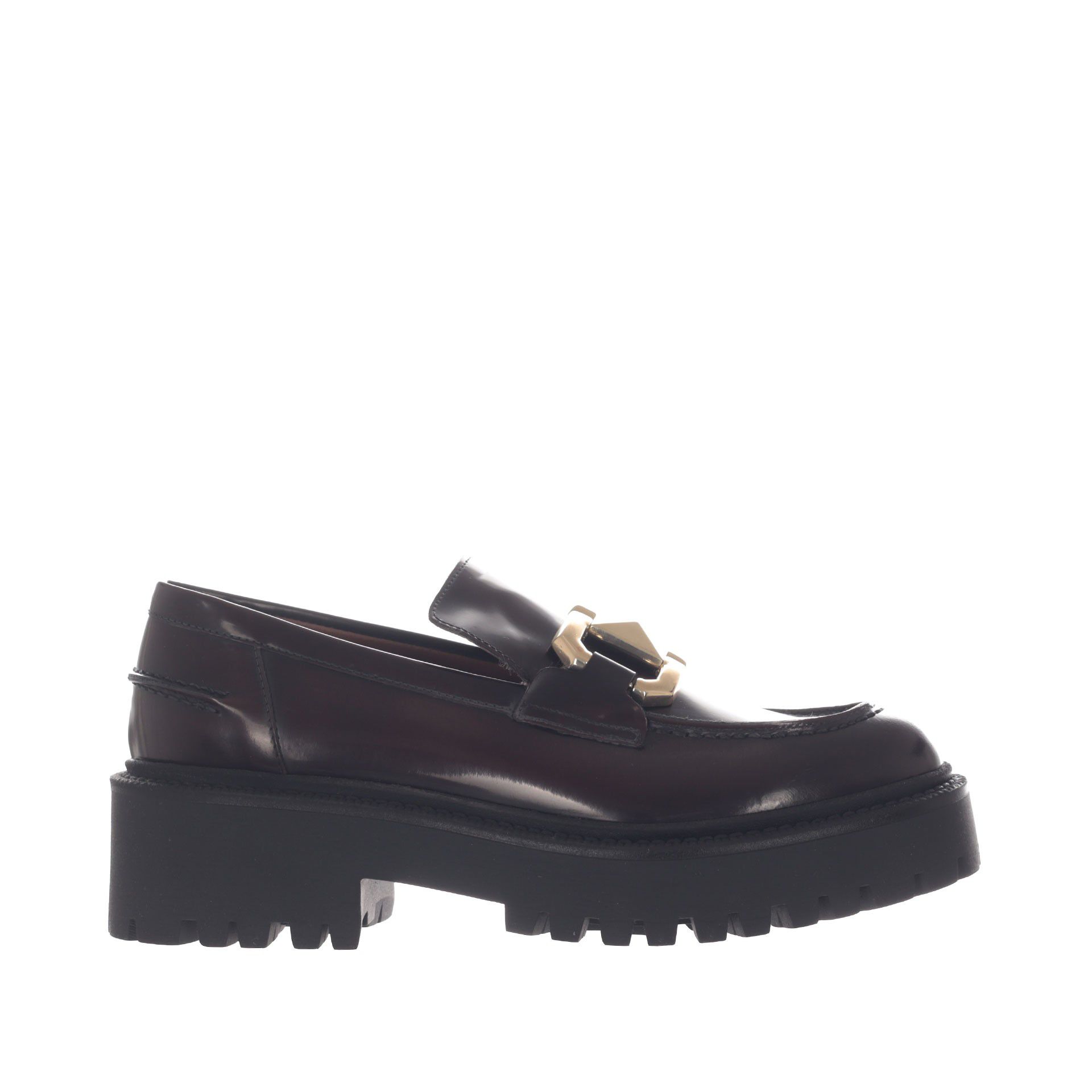 Mocassino platform in pelle con morsetto metallico