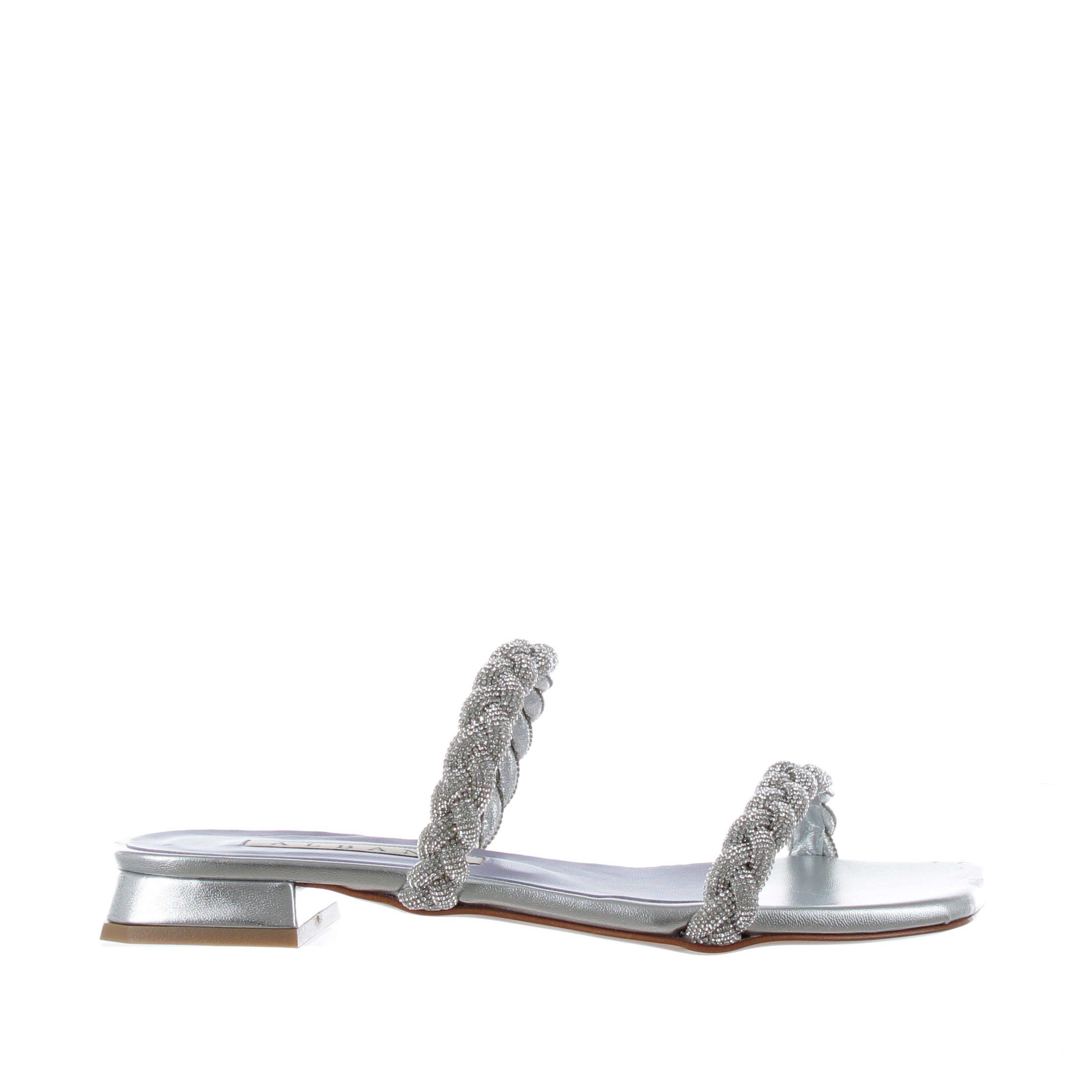 Albano ciabattina in pelle metallizzata con strass da donna
