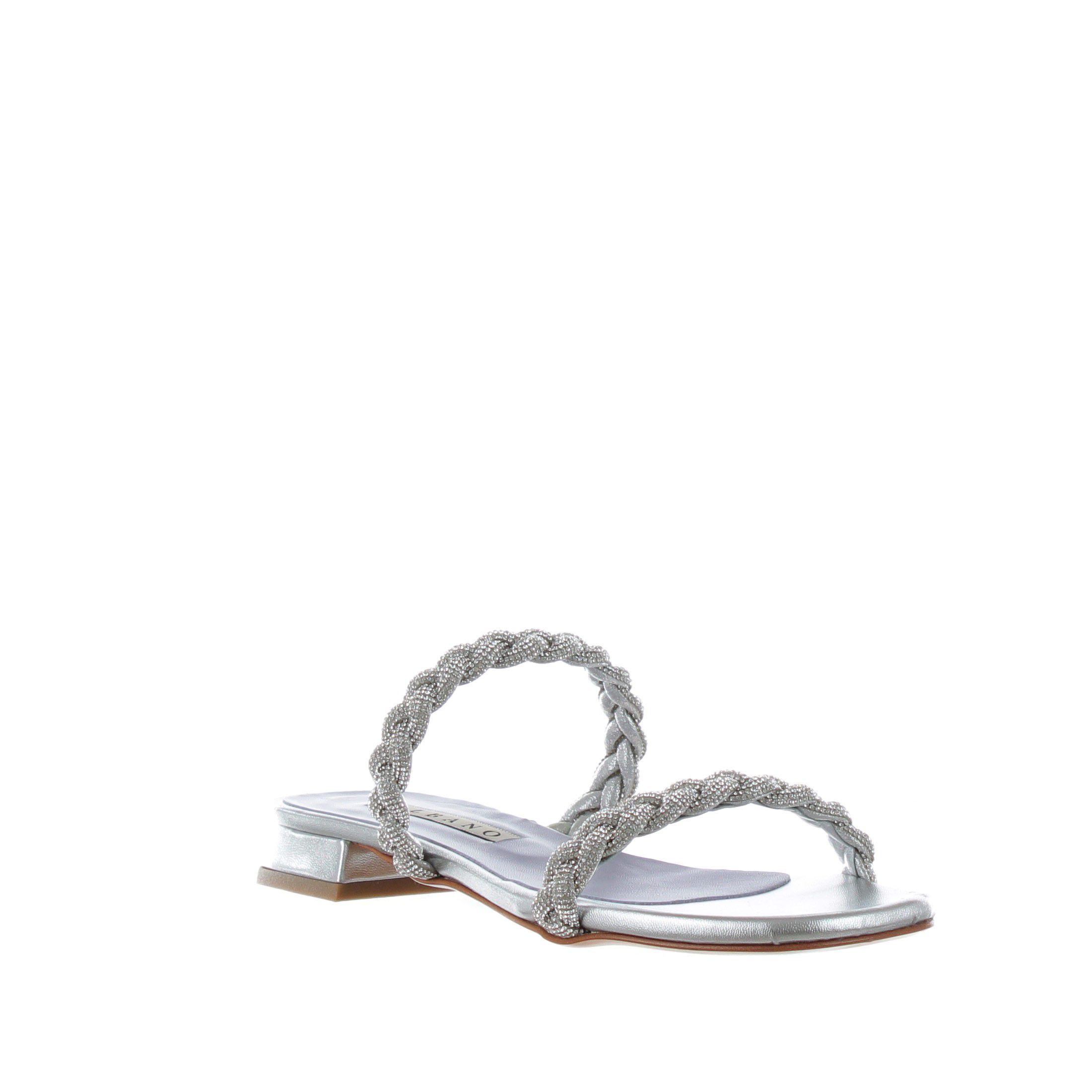 Albano ciabattina in pelle metallizzata con strass da donna