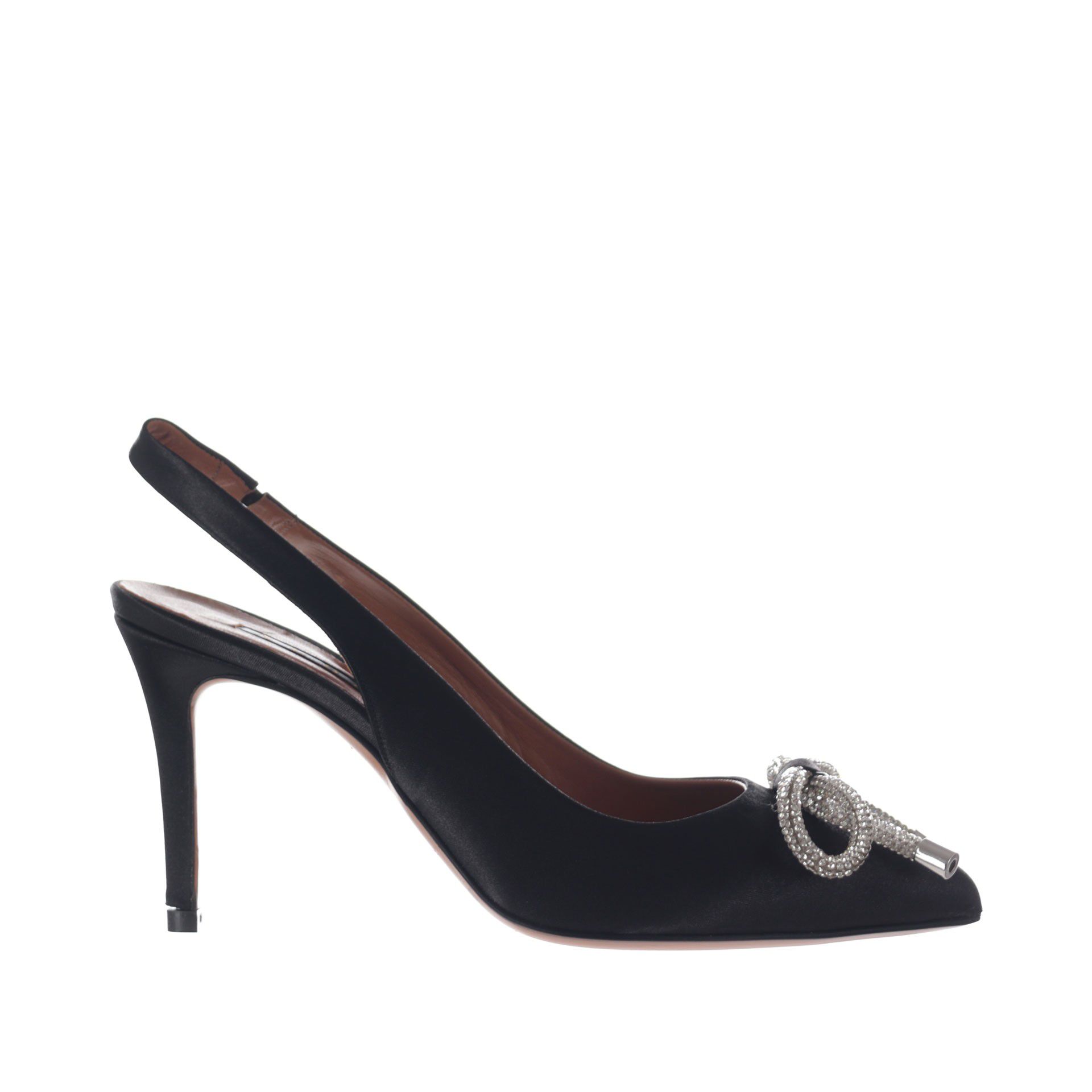 Albano décolleté slingback in raso con fiocco di strass da donna