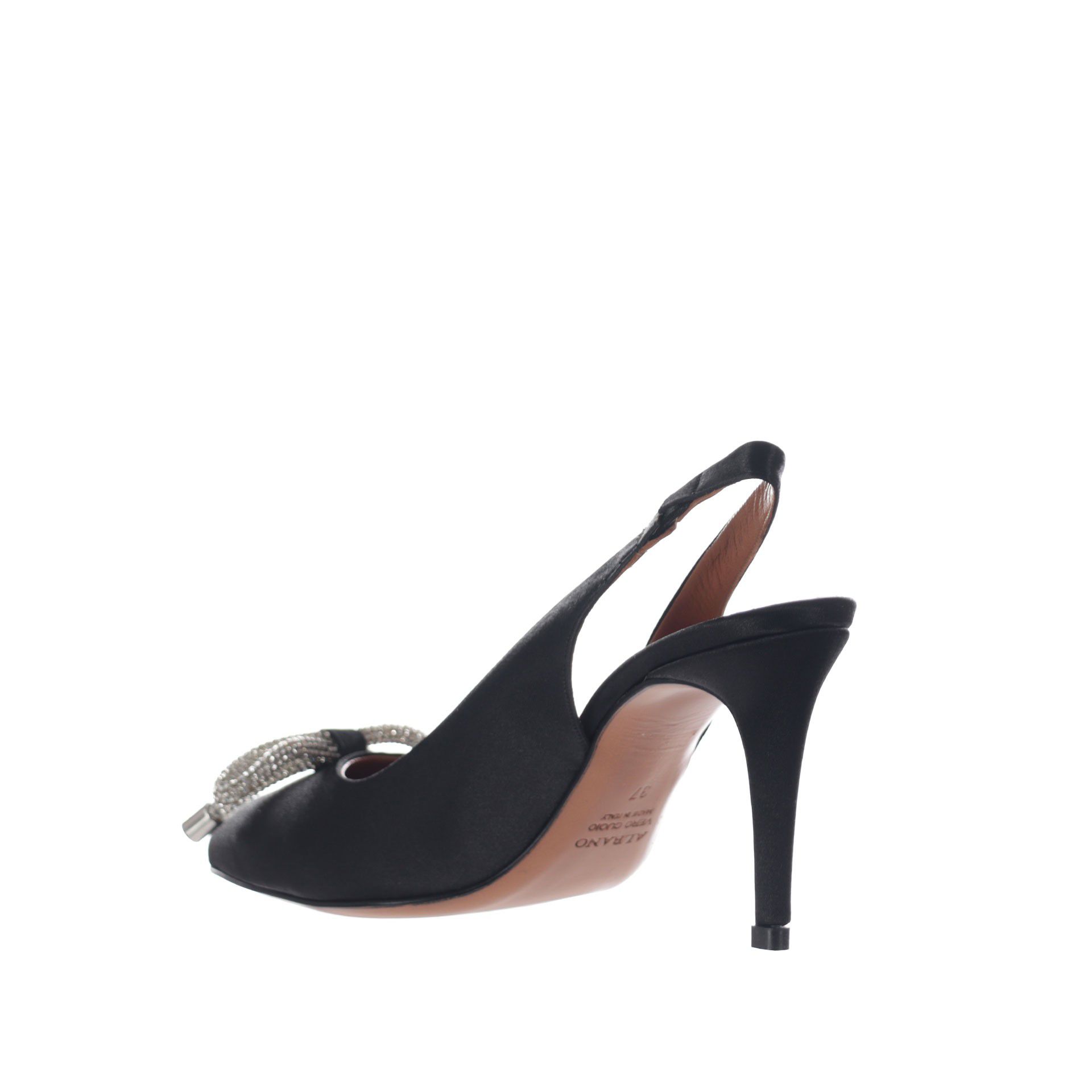 Albano décolleté slingback in raso con fiocco di strass da donna