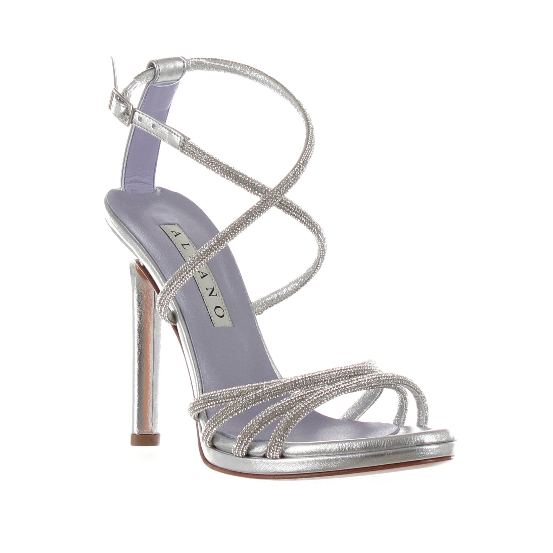 Albano sandalo in pelle metallizzata con strass da donna