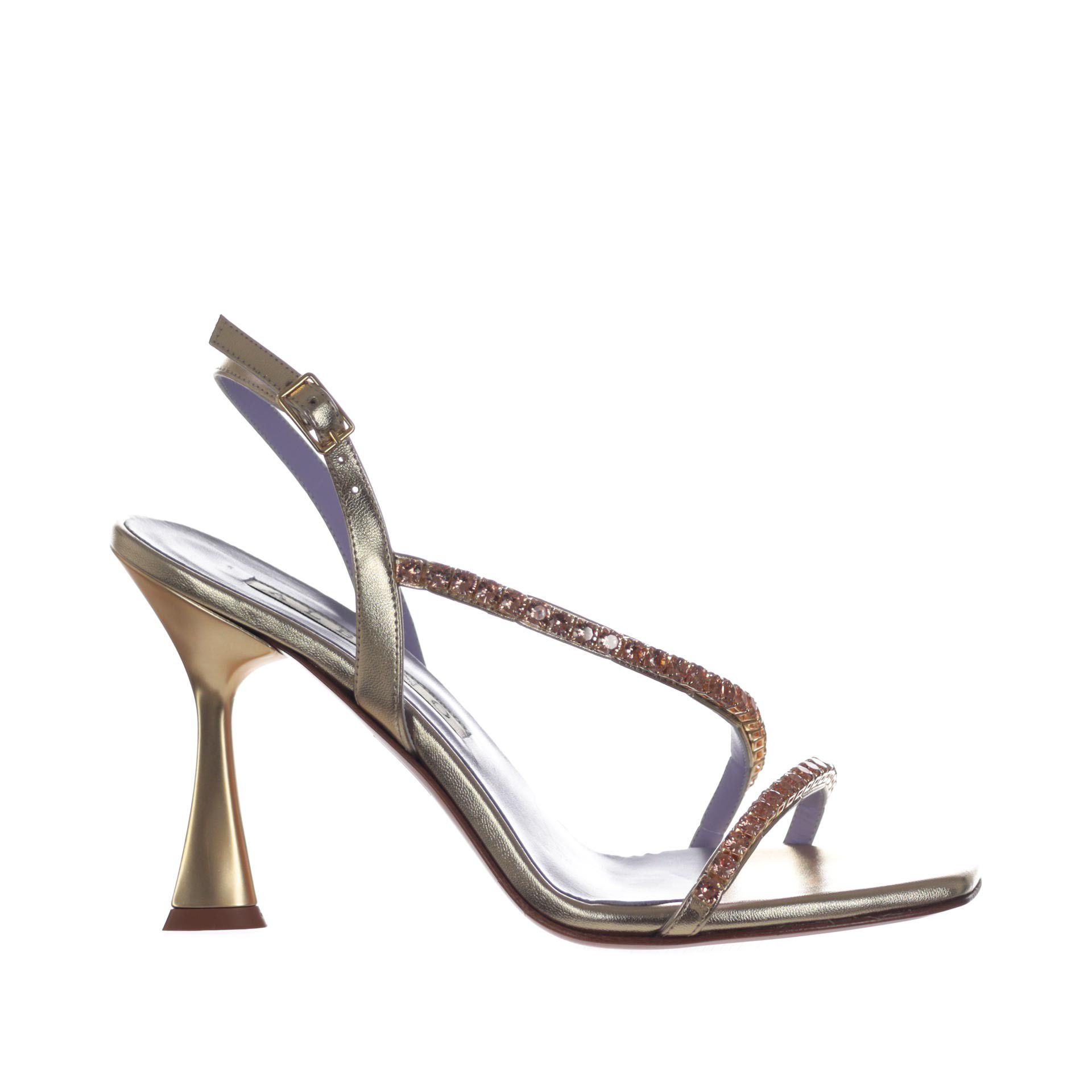 Albano sandalo in pelle metallizzata con strass da donna