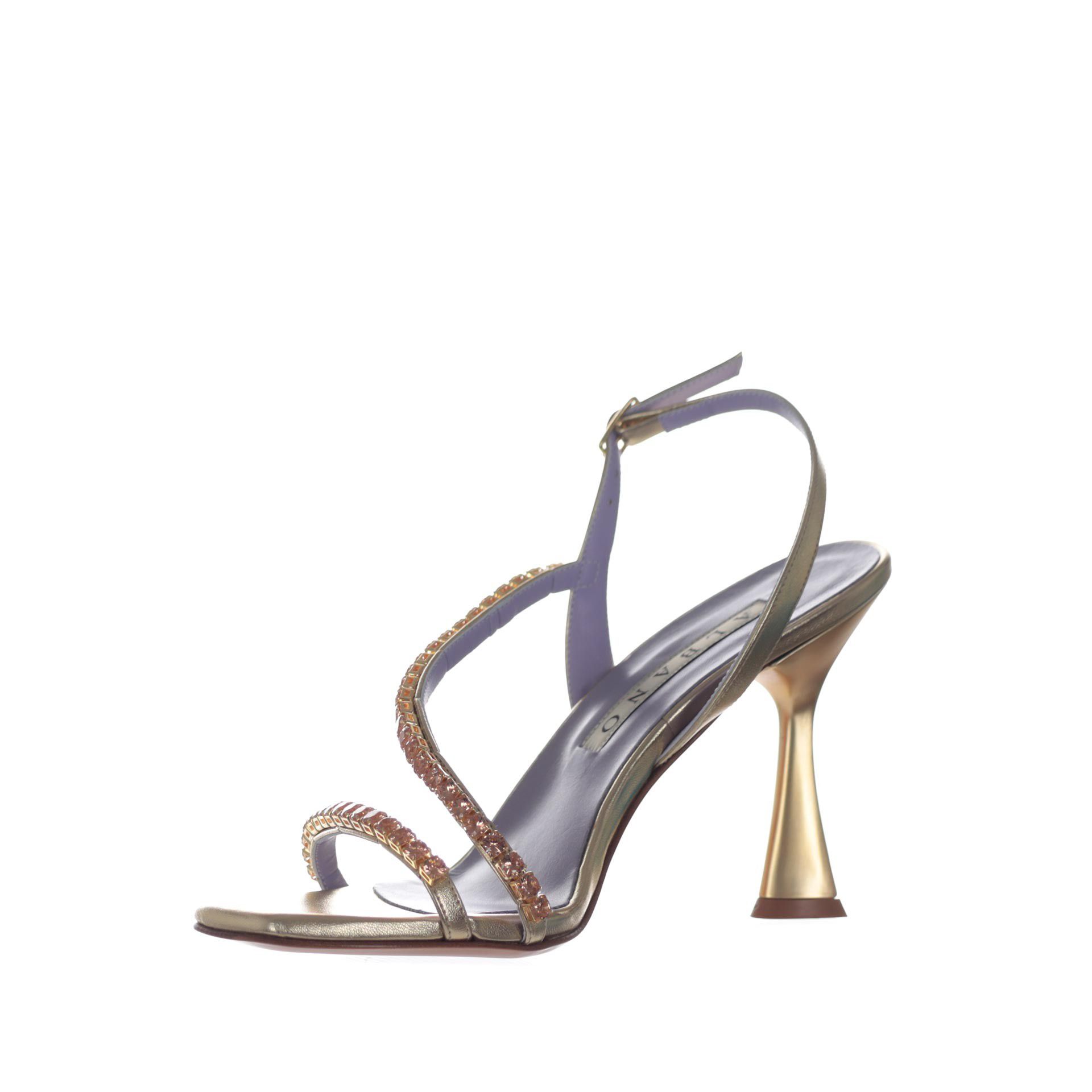Albano sandalo in pelle metallizzata con strass da donna