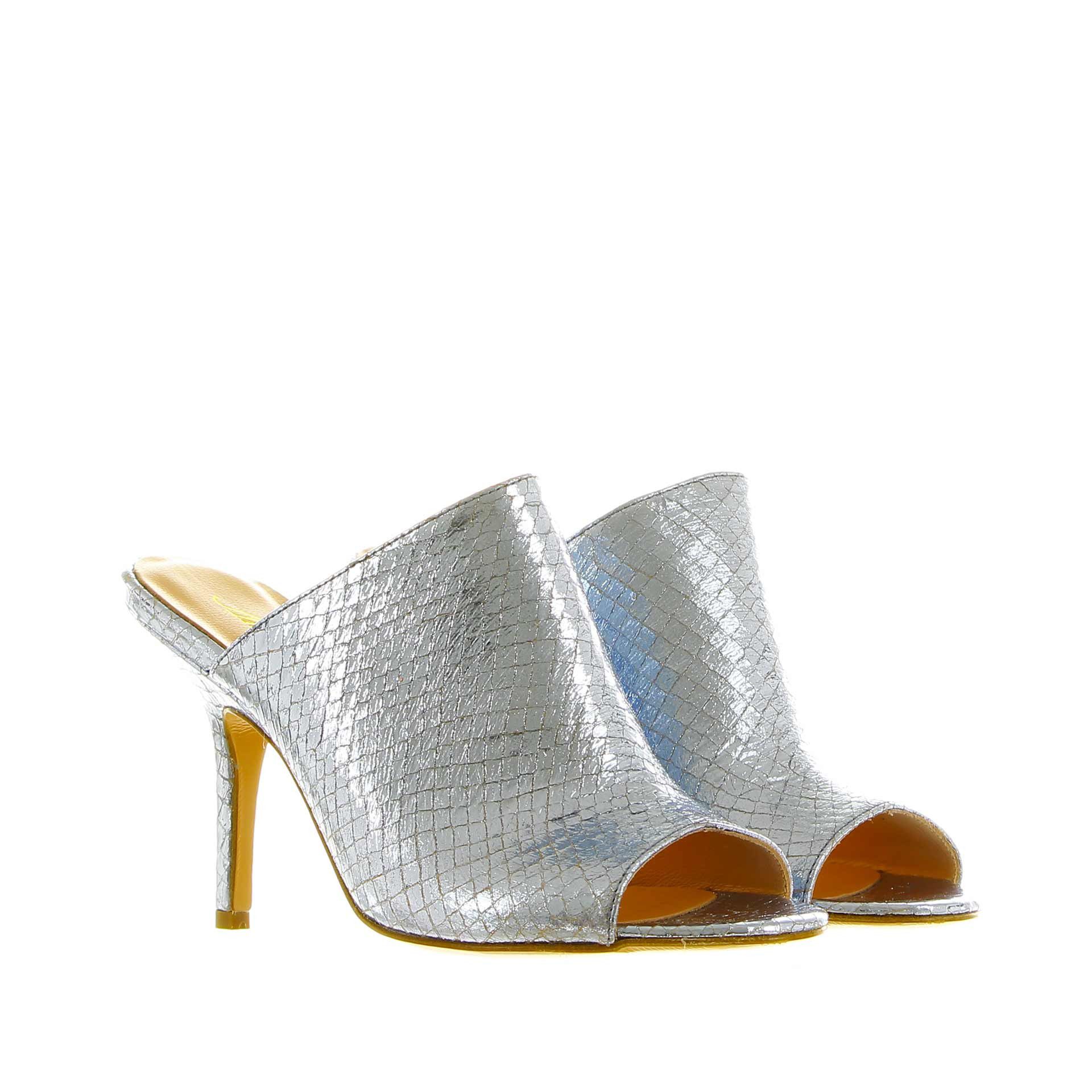 Anna f. sabot open toe in pelle laminata stampa vipera da donna