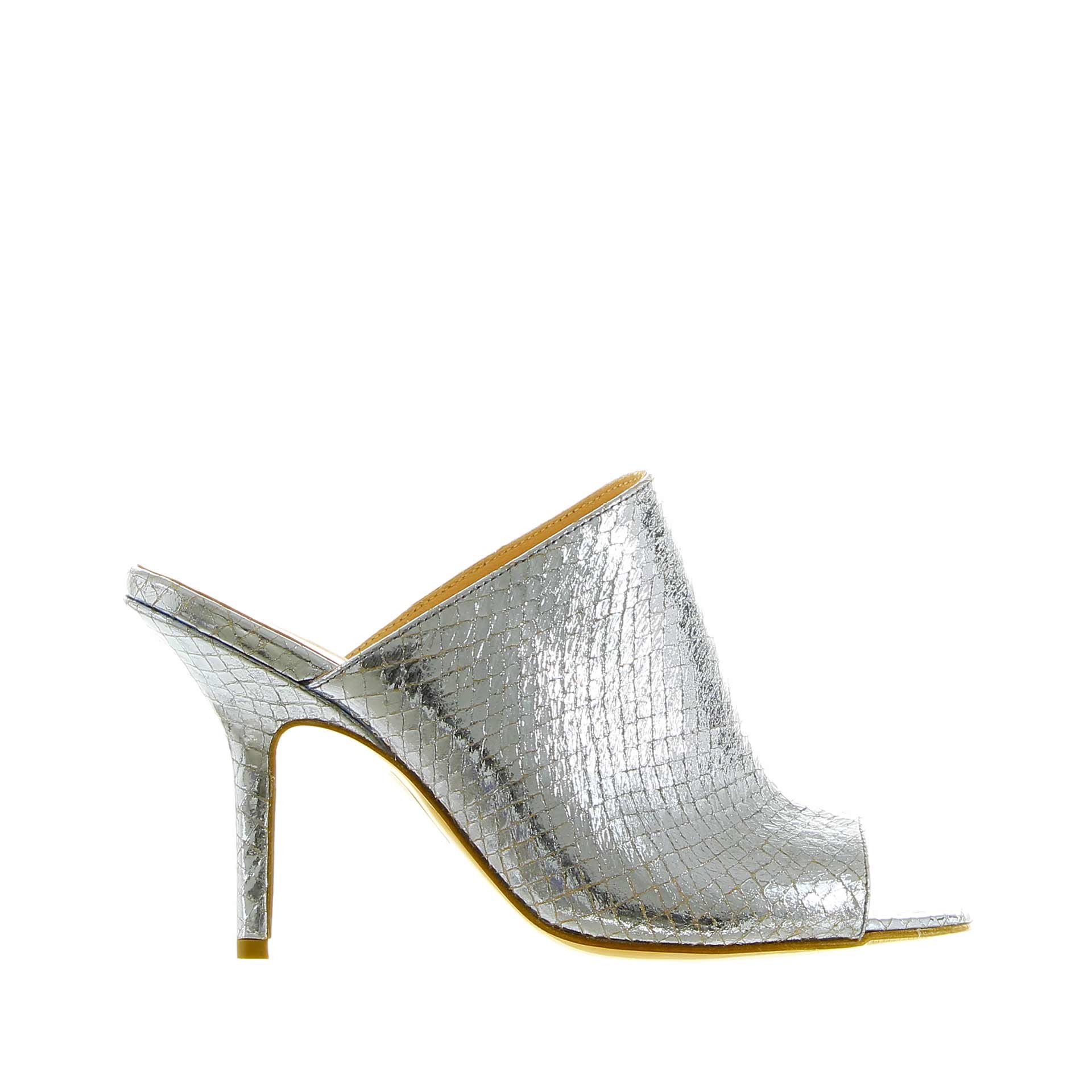 Anna f. sabot open toe in pelle laminata stampa vipera da donna