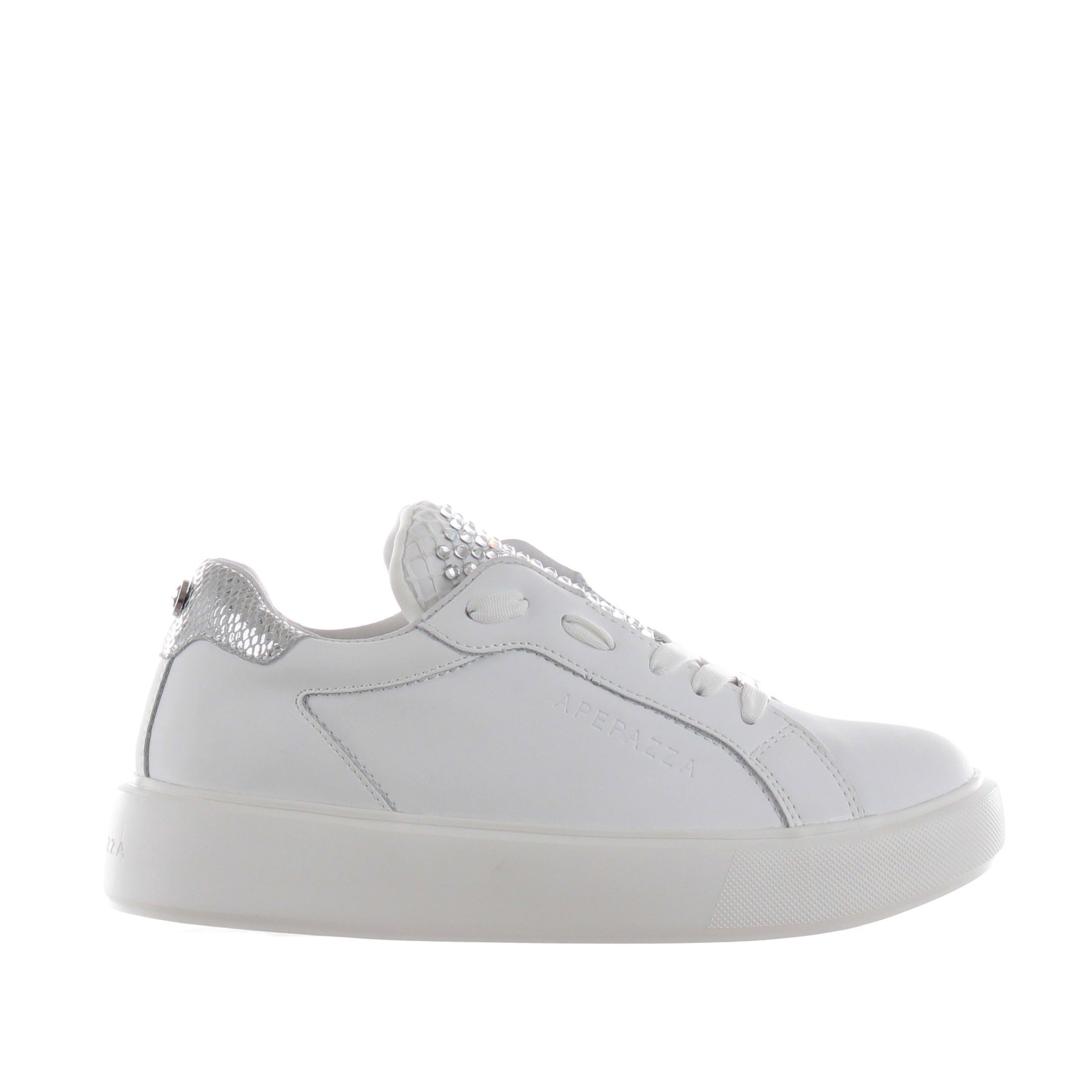 Sneaker in pelle e mesh con strass