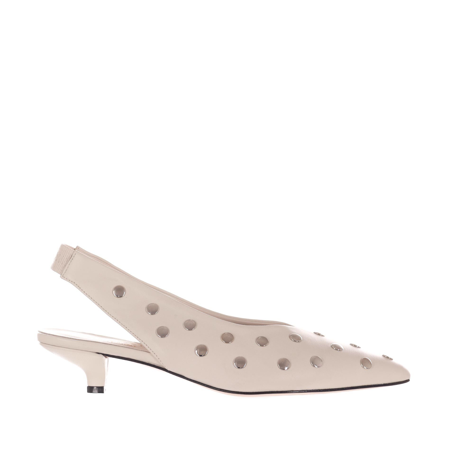 Bianca di décolleté slingback in pelle con borchie da donna