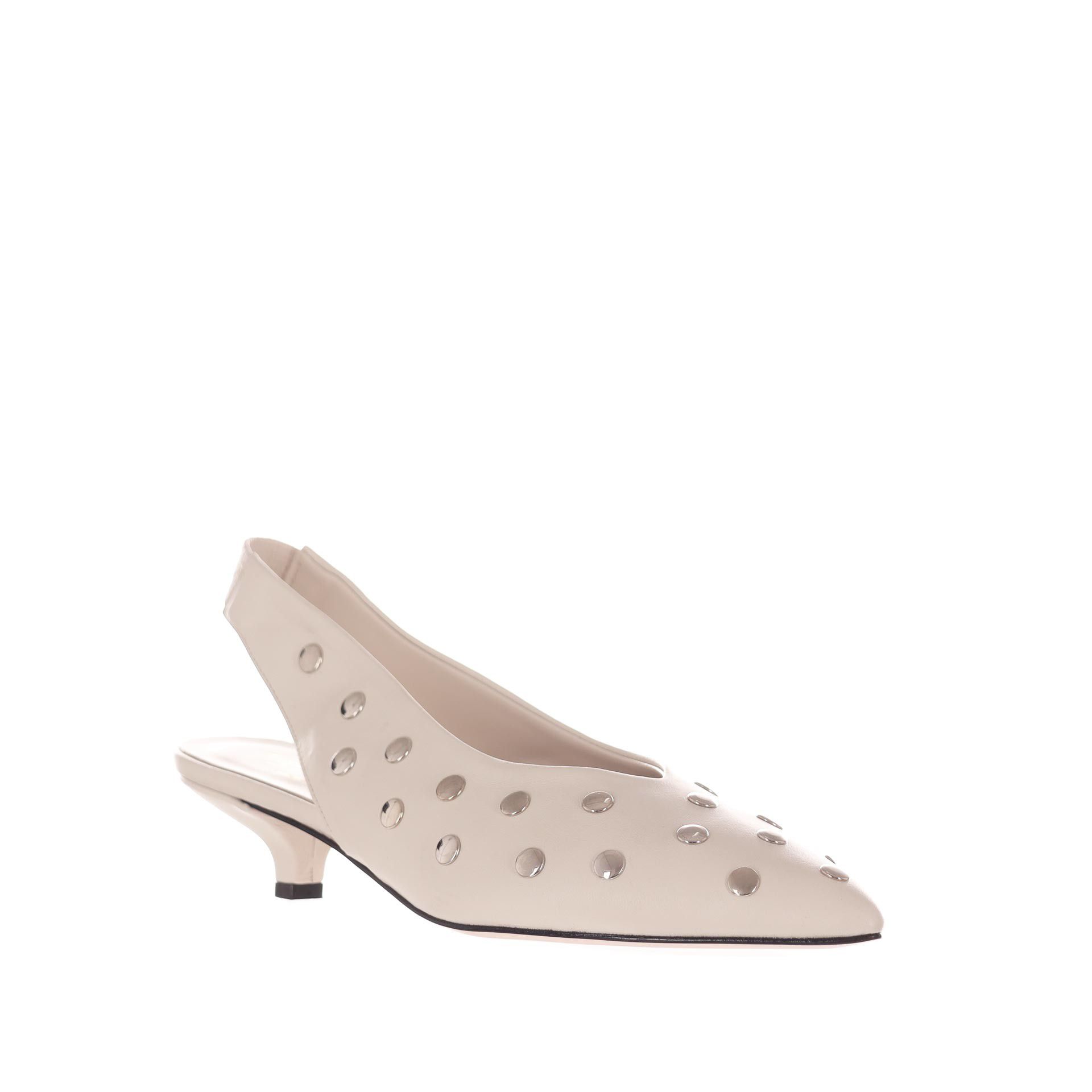Bianca di décolleté slingback in pelle con borchie da donna