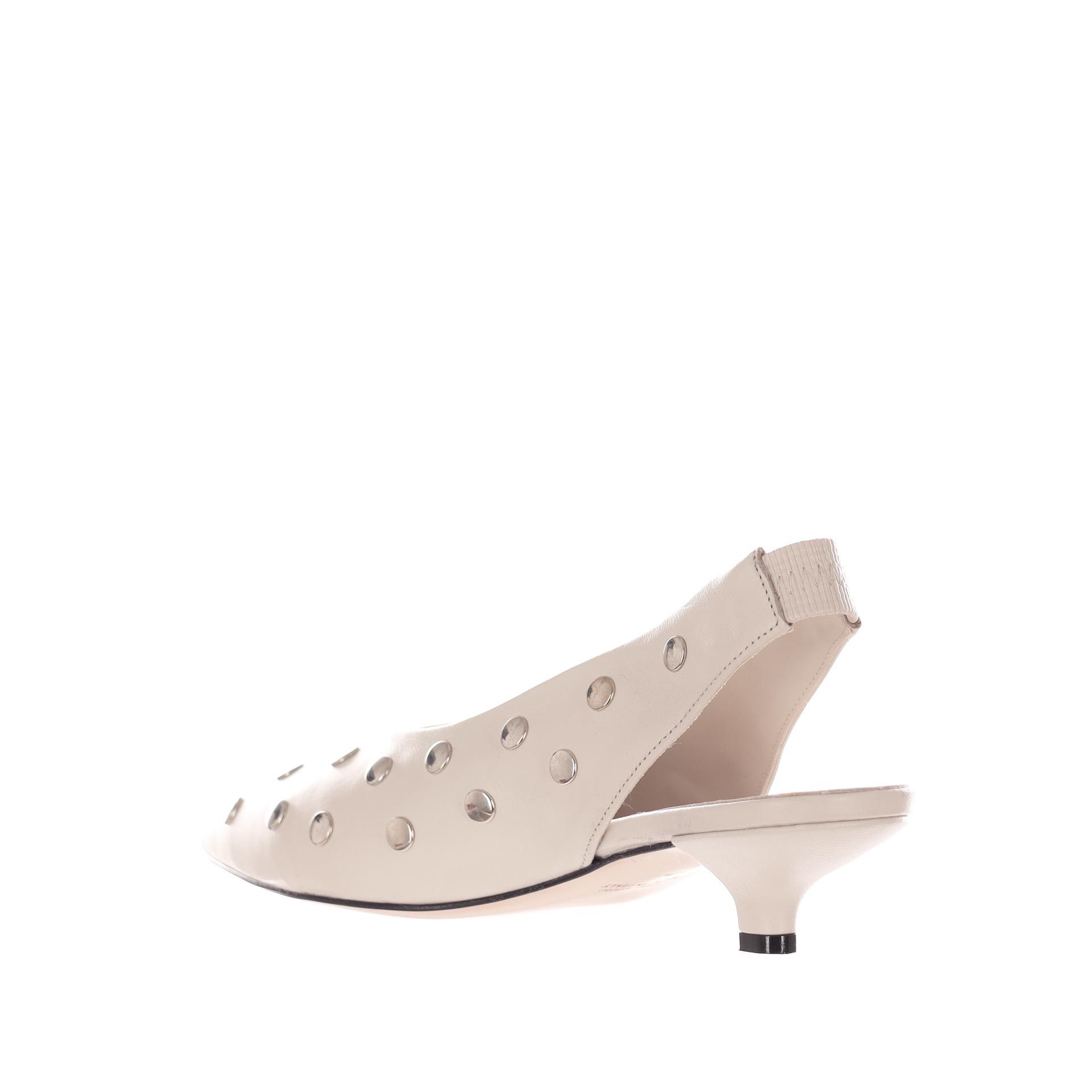 Bianca di décolleté slingback in pelle con borchie da donna