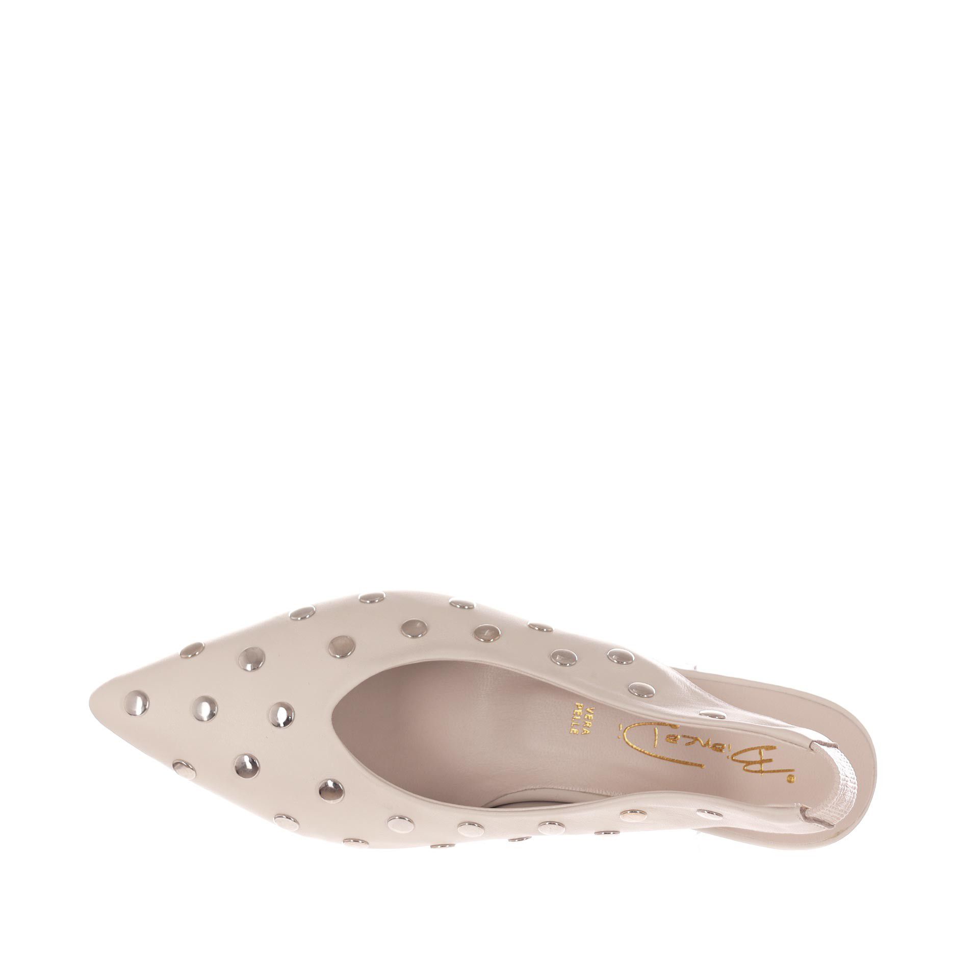 Bianca di décolleté slingback in pelle con borchie da donna