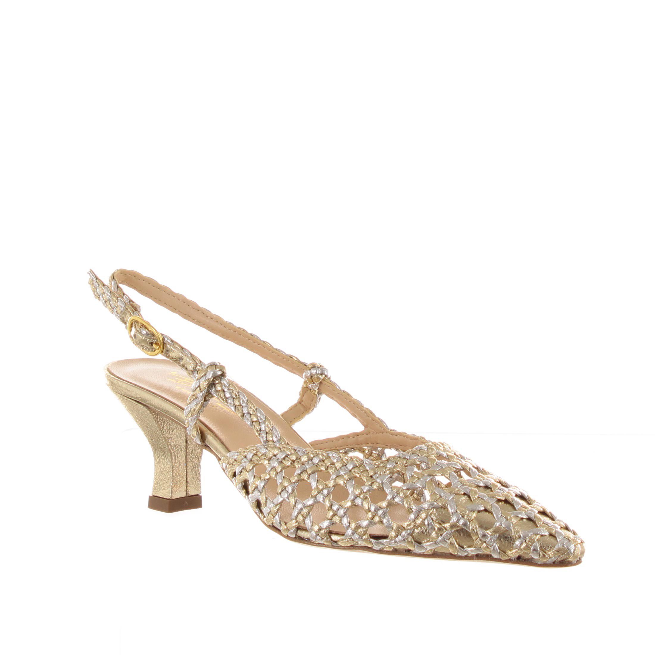 Bianca di décolleté slingback in pelle intrecciata da donna