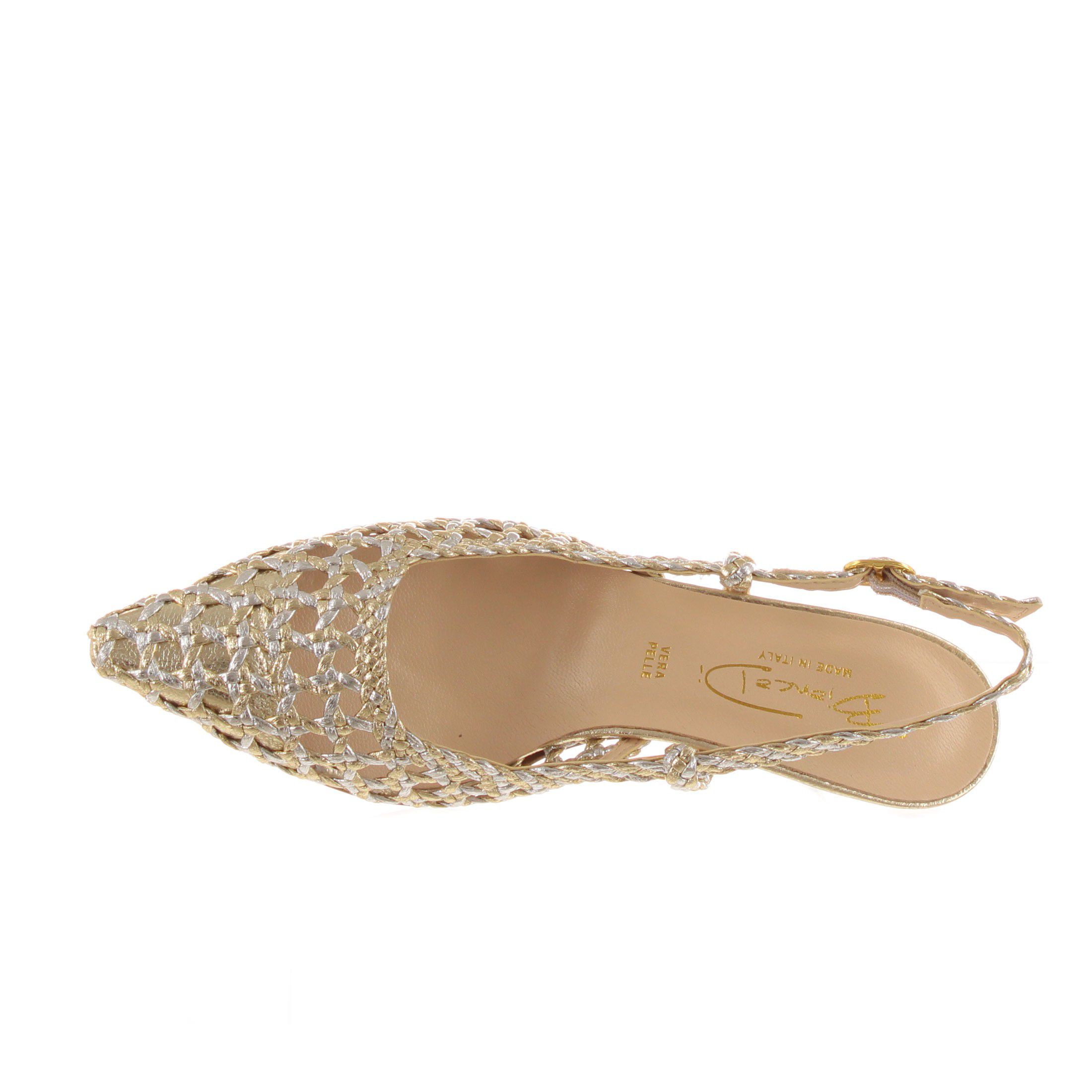 Bianca di décolleté slingback in pelle intrecciata da donna