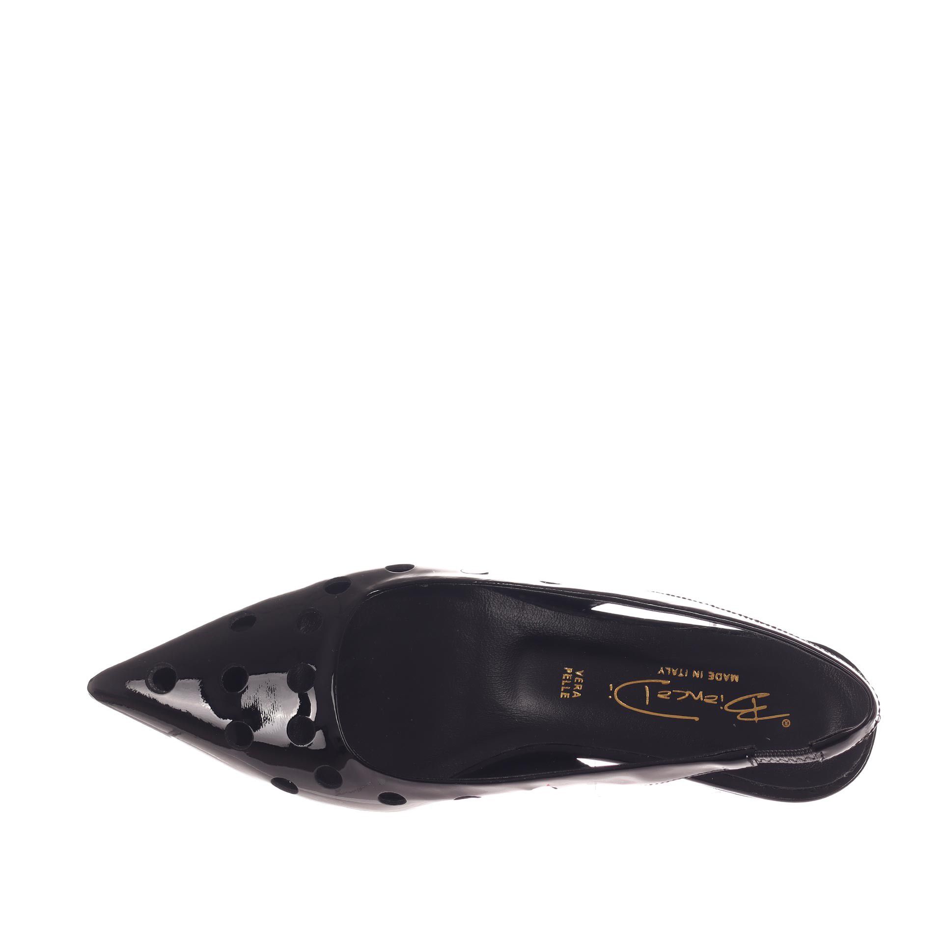 Bianca di décolleté slingback in vernice con fori decorativi da donna