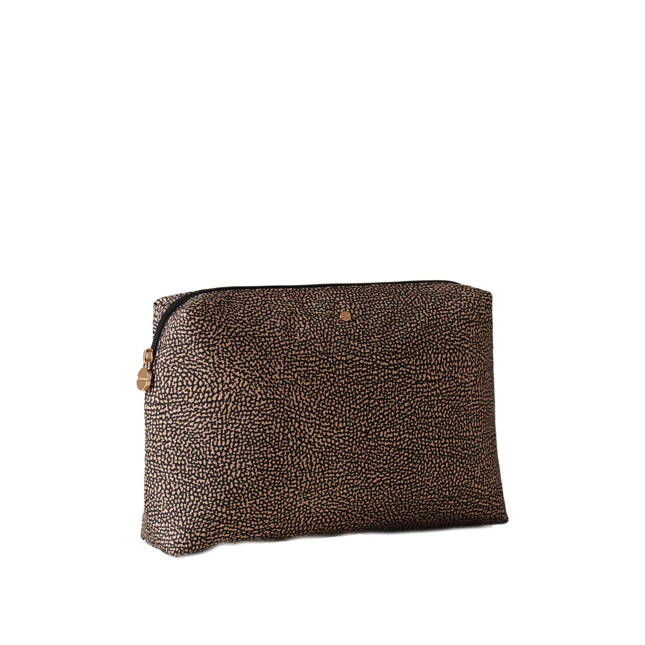 Borbonese beauty case medium in nylon op riciclato e pelle da donna