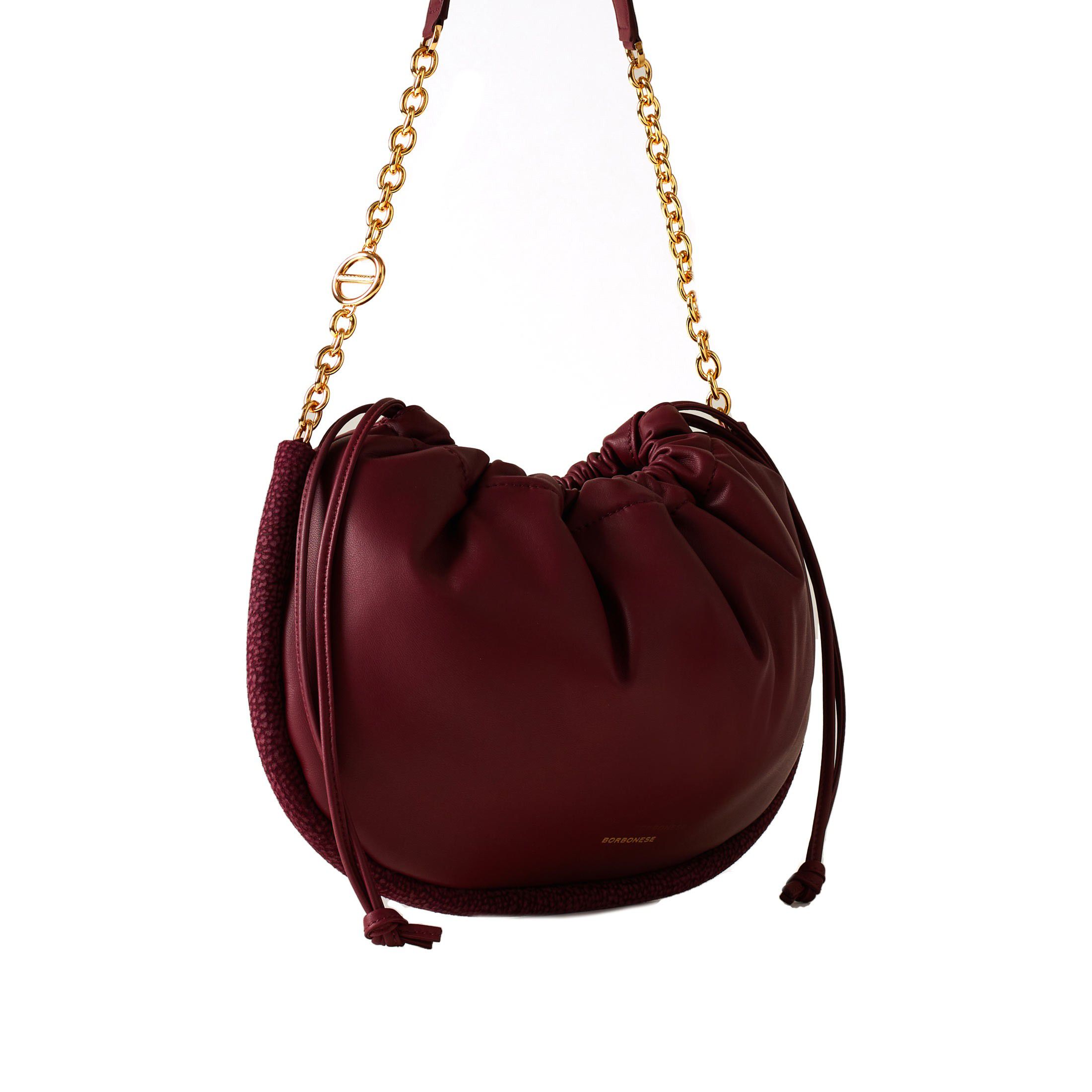 Borbonese borsa a spalla coquille hobo medium in pelle da donna