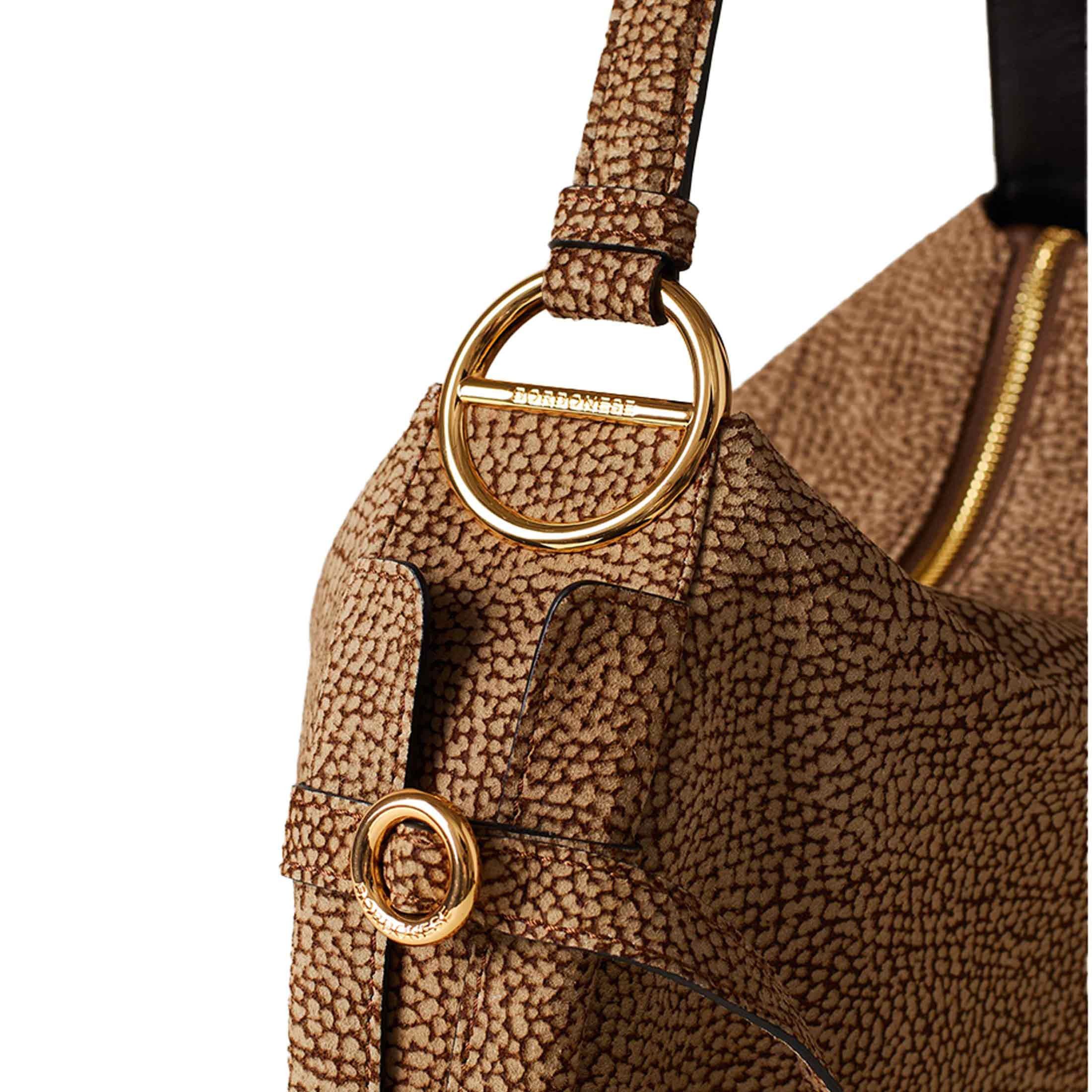 Borbonese borsa a spalla hobo bridle medium in camoscio da donna