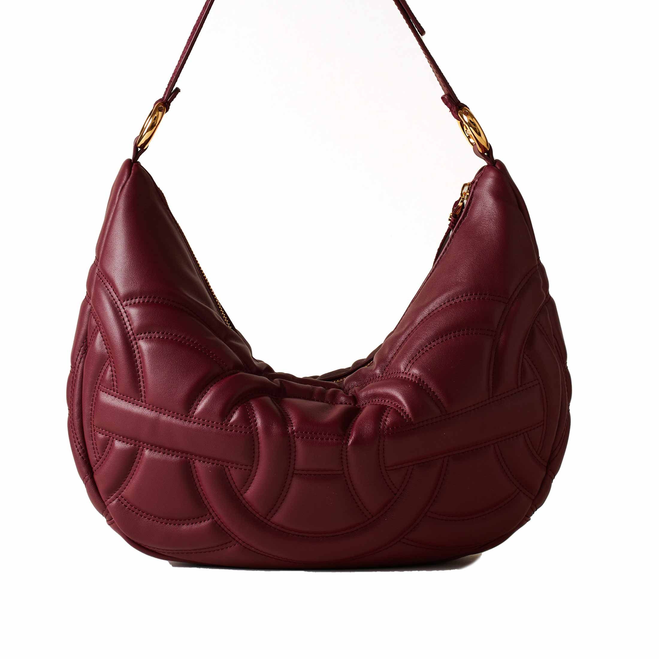 Borbonese borsa a spalla rondo hobo in pelle con impunture da donna