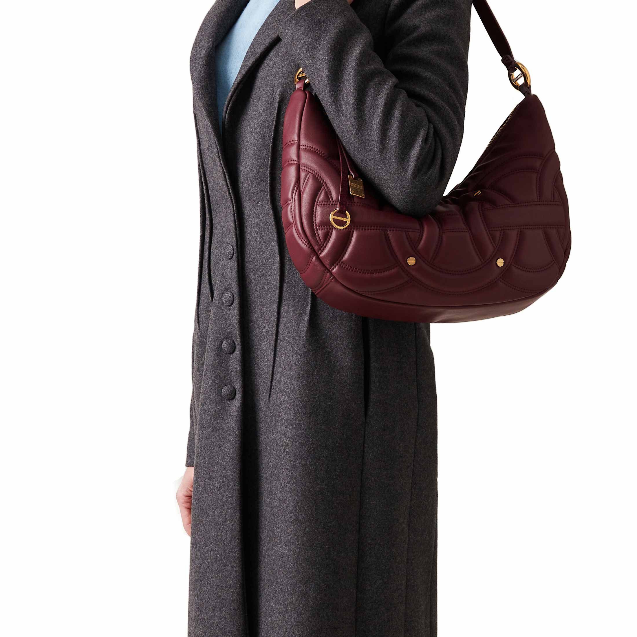 Borbonese borsa a spalla rondo hobo in pelle con impunture da donna