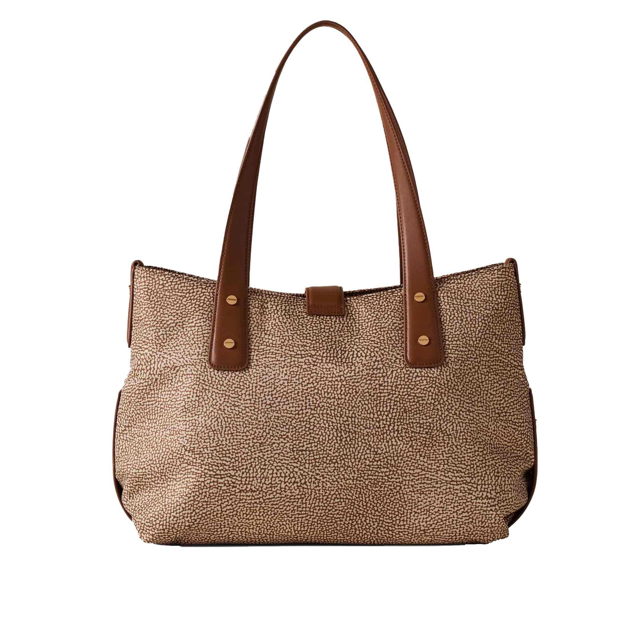 Borbonese borsa shopping eclipse medium in nylon e pelle da donna