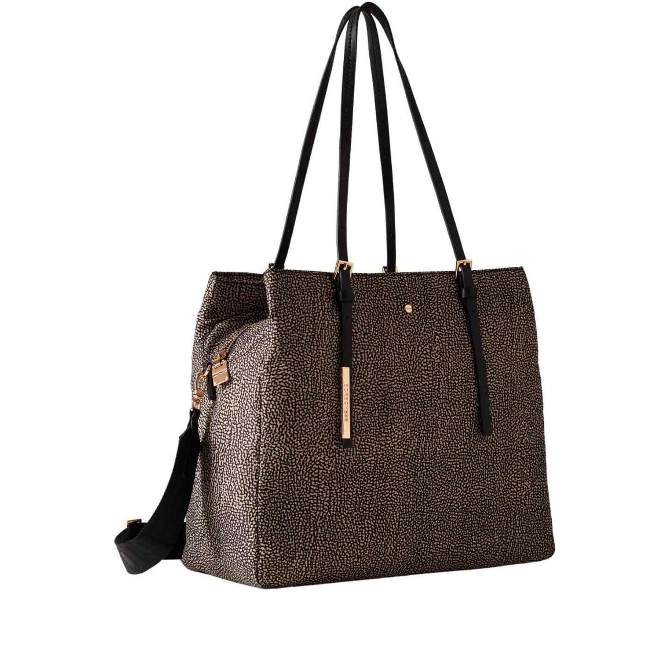 Borbonese borsa shopping large in nylon op riciclato e pelle da donna