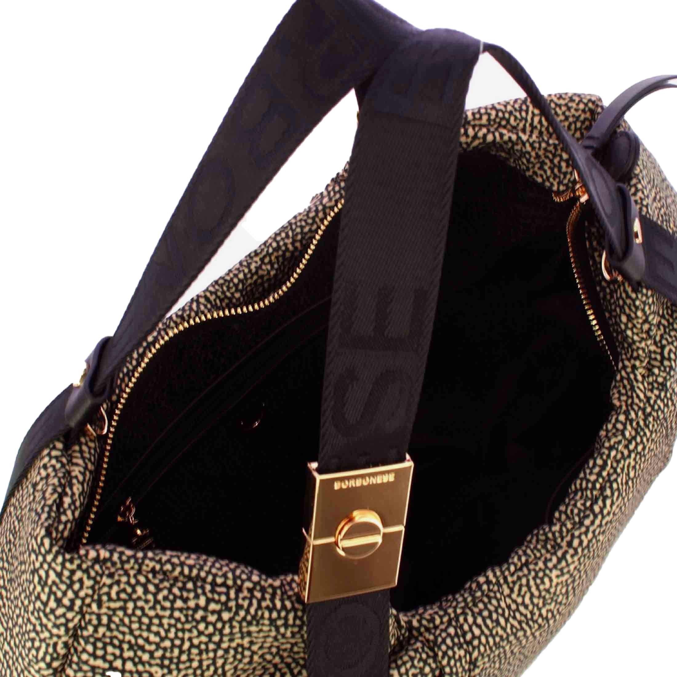Borbonese borsa shopping large in nylon op riciclato e pelle da donna