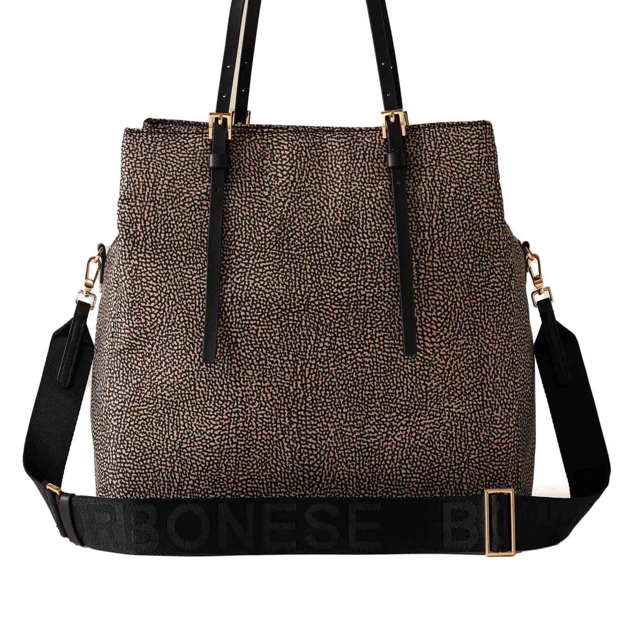 Borbonese borsa shopping large in nylon op riciclato e pelle da donna