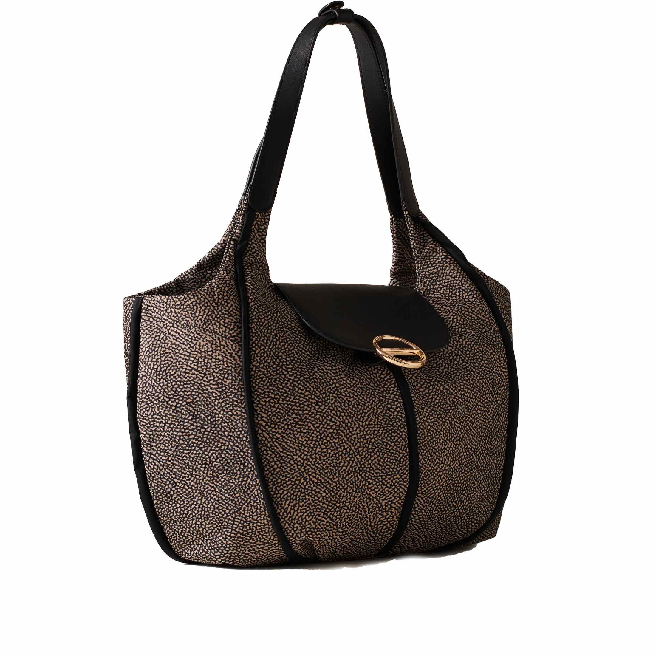 Borbonese borsa shopping medium cottage in nylon e pelle da donna