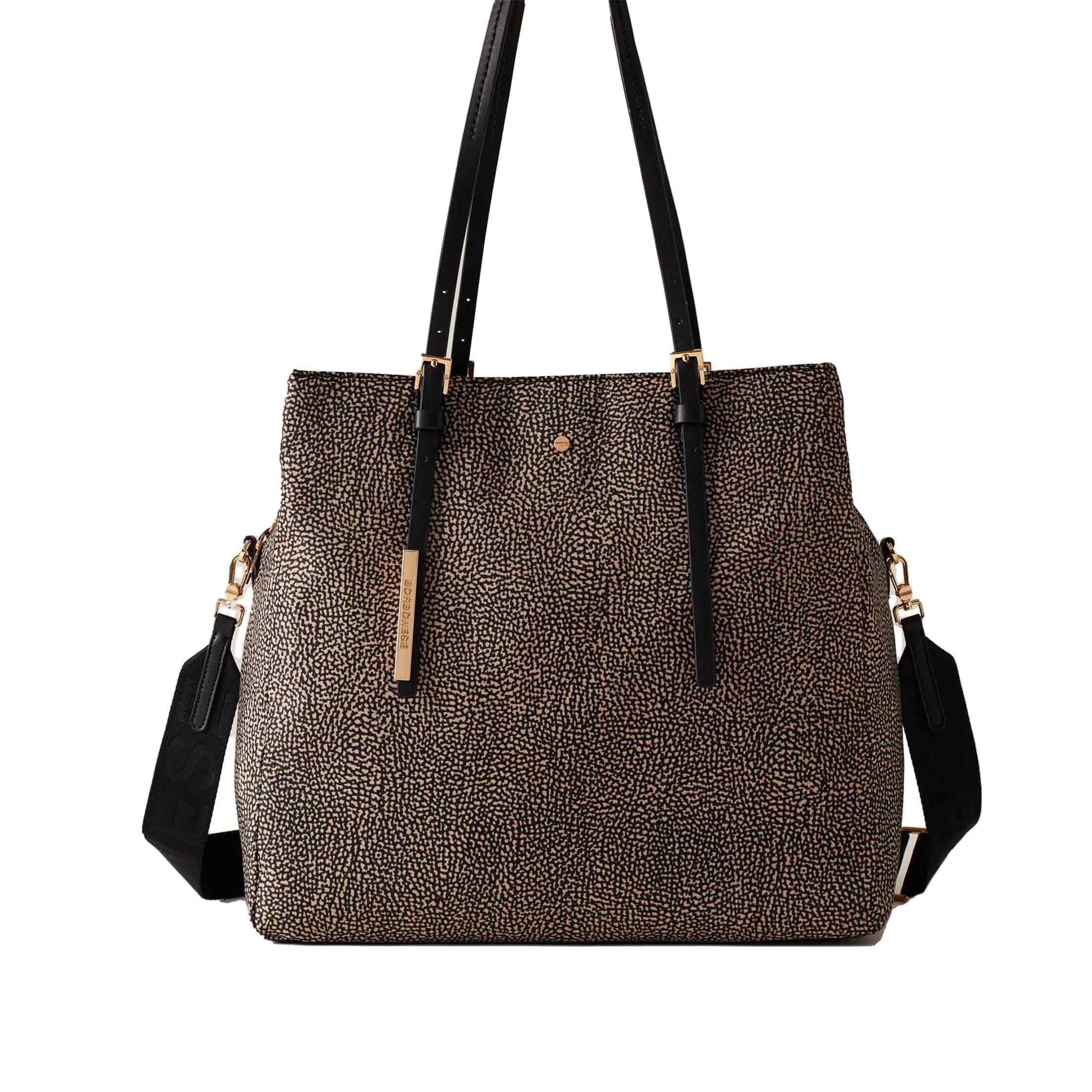 Borbonese shopping medium in nylon op riciclato e pelle da donna
