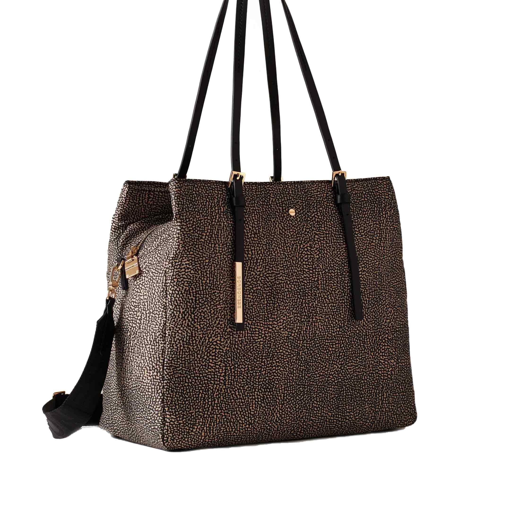 Borbonese shopping medium in nylon op riciclato e pelle da donna