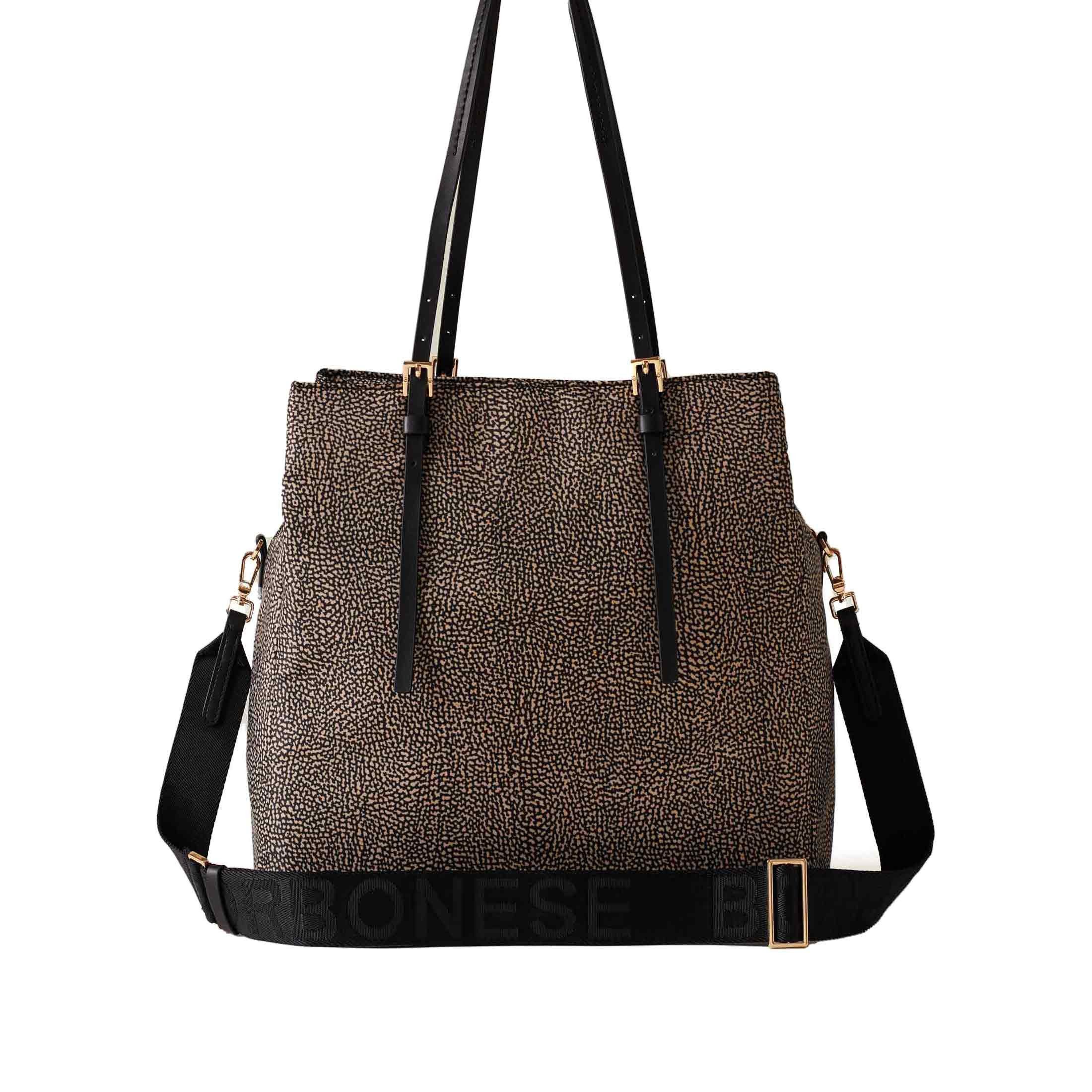 Borbonese shopping medium in nylon op riciclato e pelle da donna