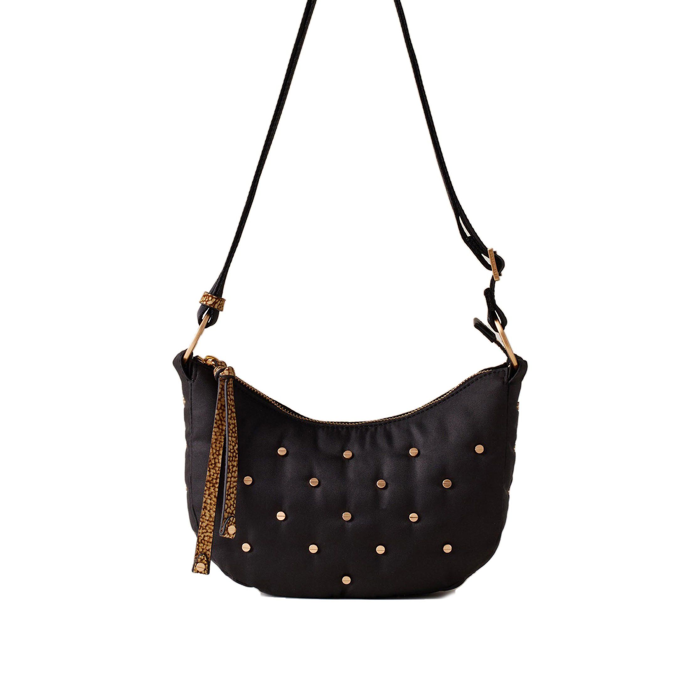 Borbonese tracolla colette luna mini in tessuto con borchie da donna