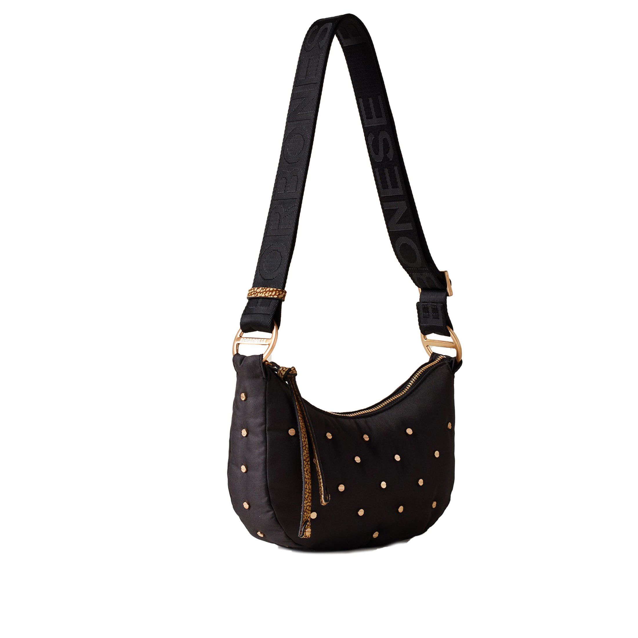 Borbonese tracolla colette luna mini in tessuto con borchie da donna