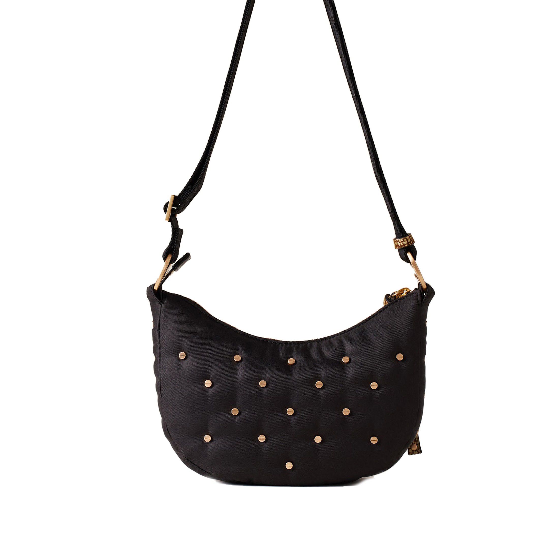Borbonese tracolla colette luna mini in tessuto con borchie da donna