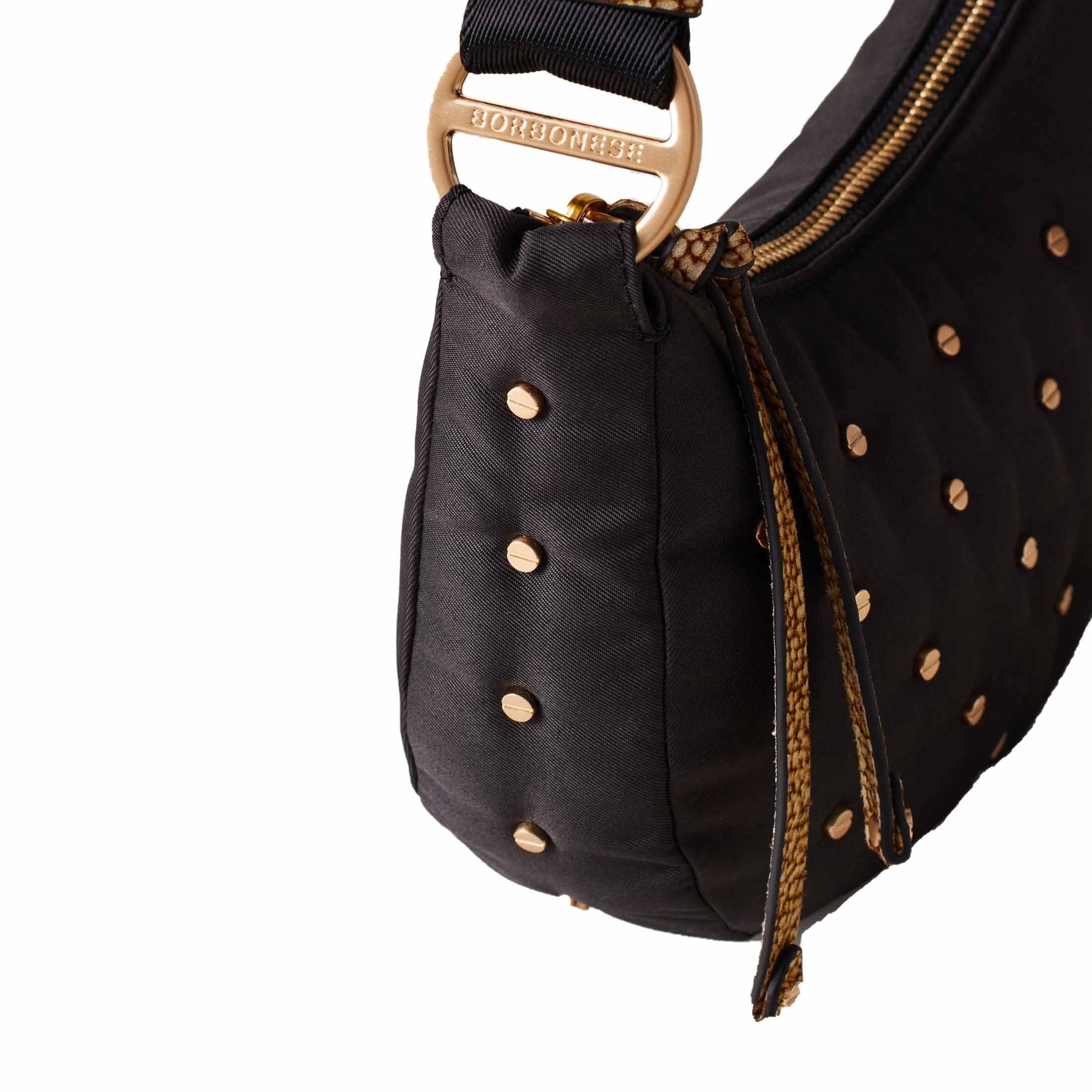 Borbonese tracolla colette luna mini in tessuto con borchie da donna