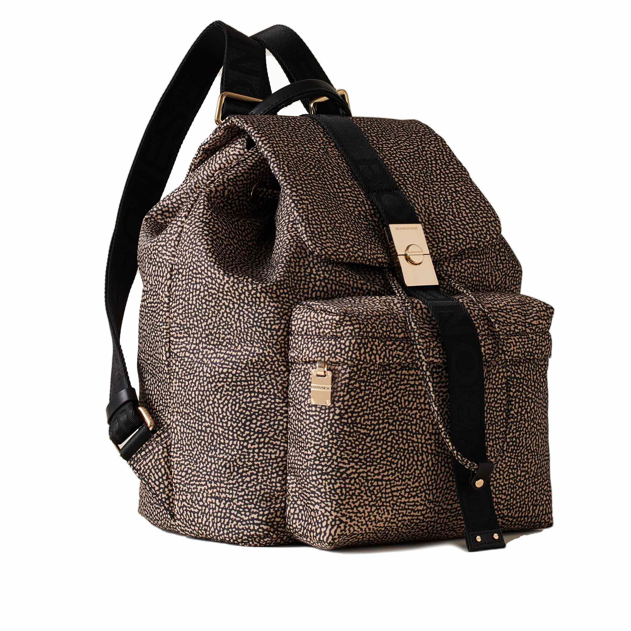 Borbonese zaino cortina medium in nylon op riciclato e pelle da donna