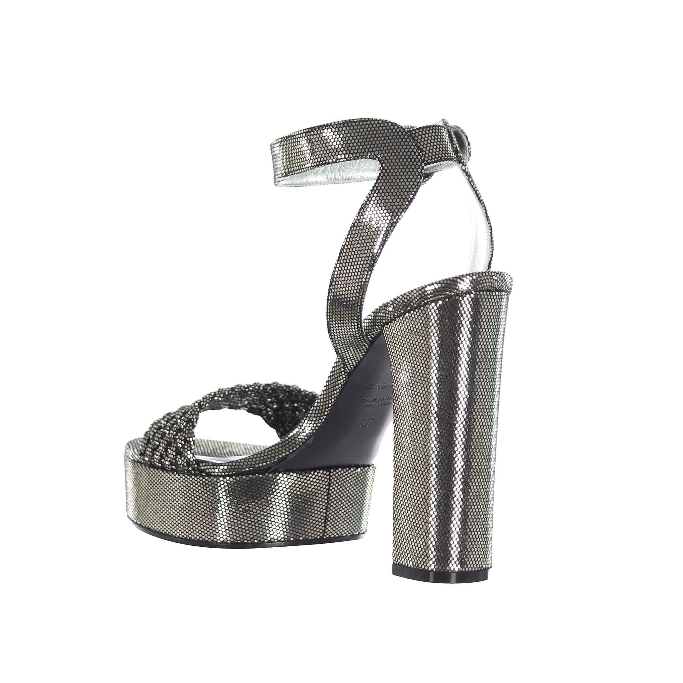 Casadei sandalo platform tressé in pelle laminata da donna