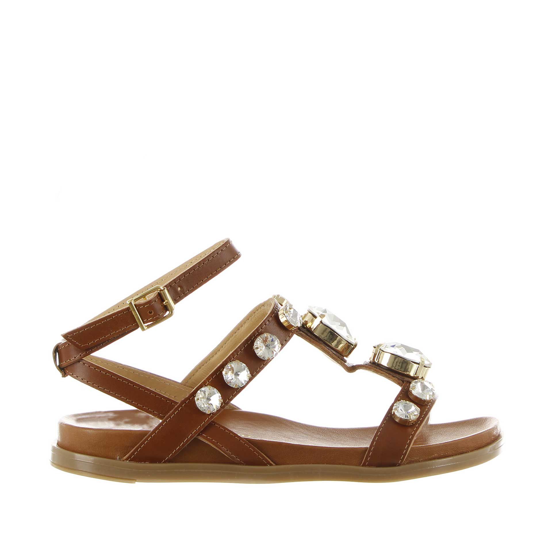Cécile sandalo in pelle con pietre decorative da donna