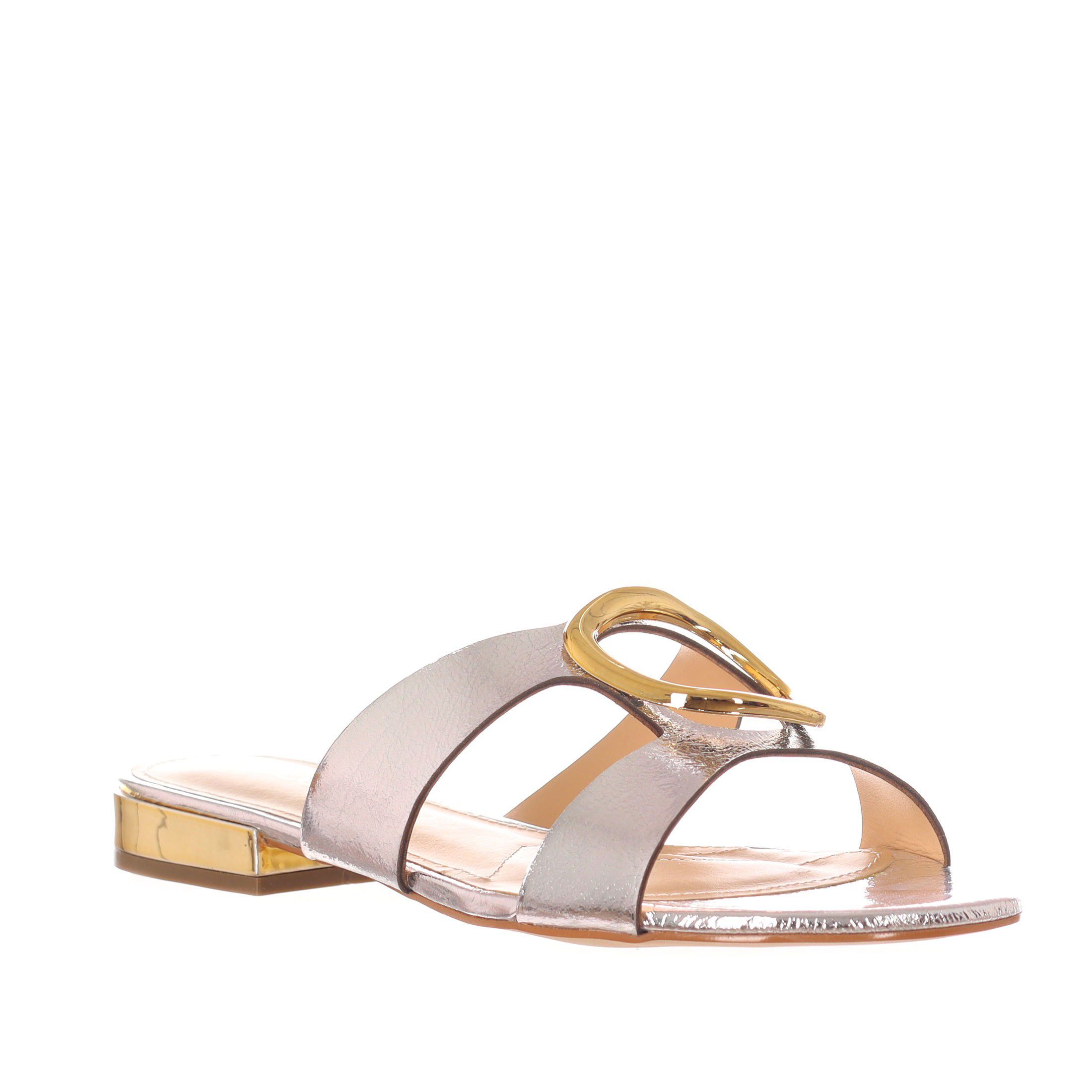 Cecconello ciabatta in pelle metal con accessorio metallico da donna