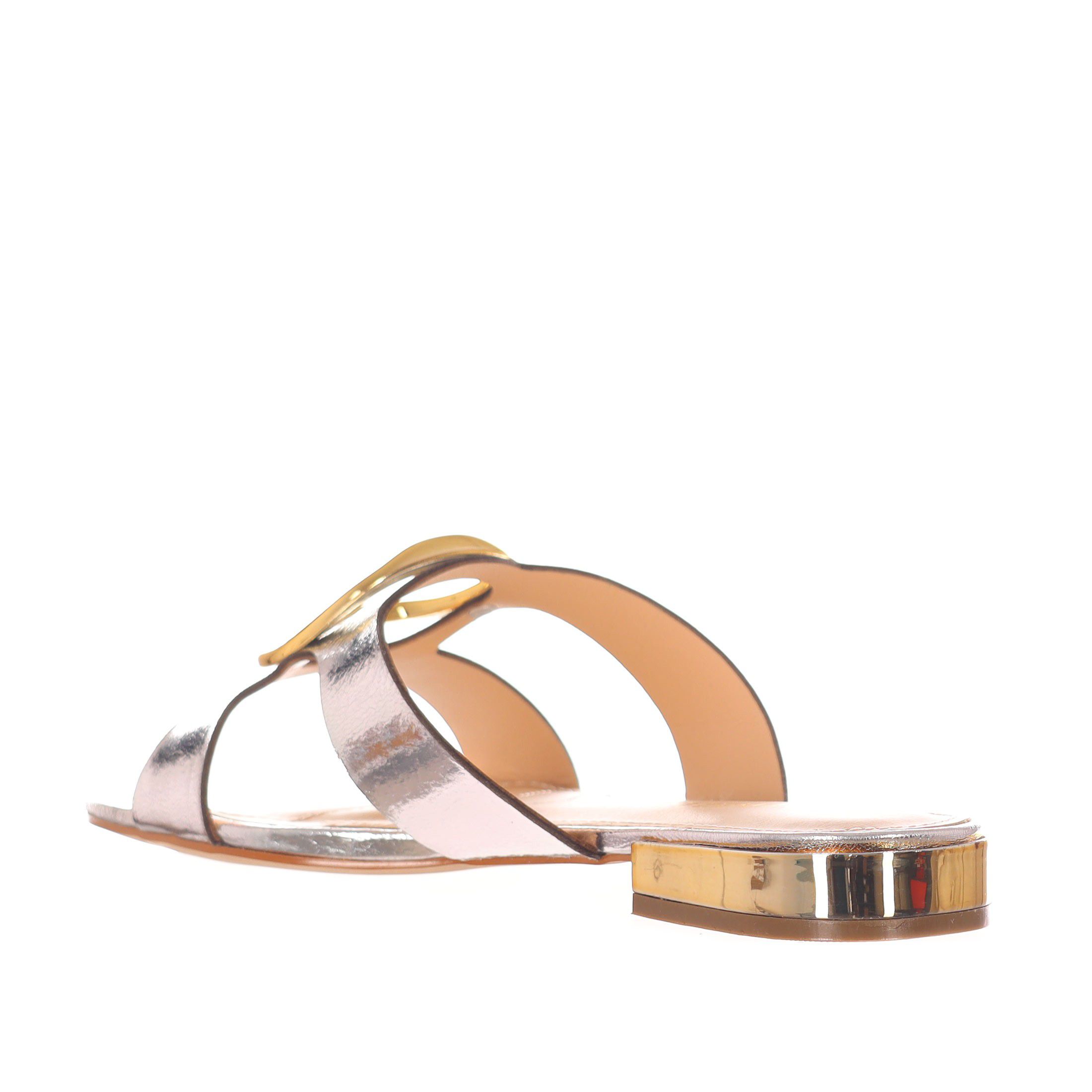 Cecconello ciabatta in pelle metal con accessorio metallico da donna