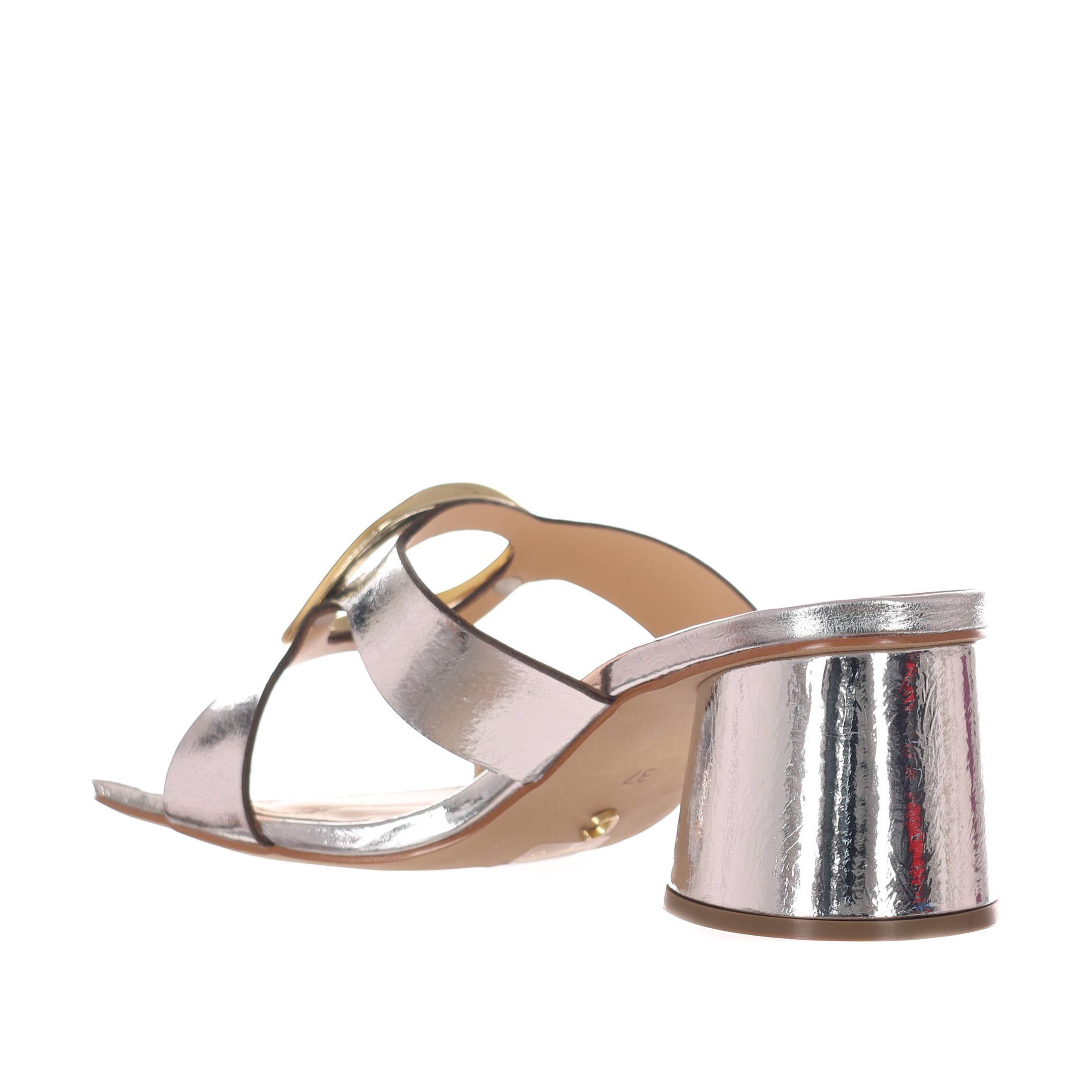 Cecconello sabot in pelle metal con accessorio metallico da donna