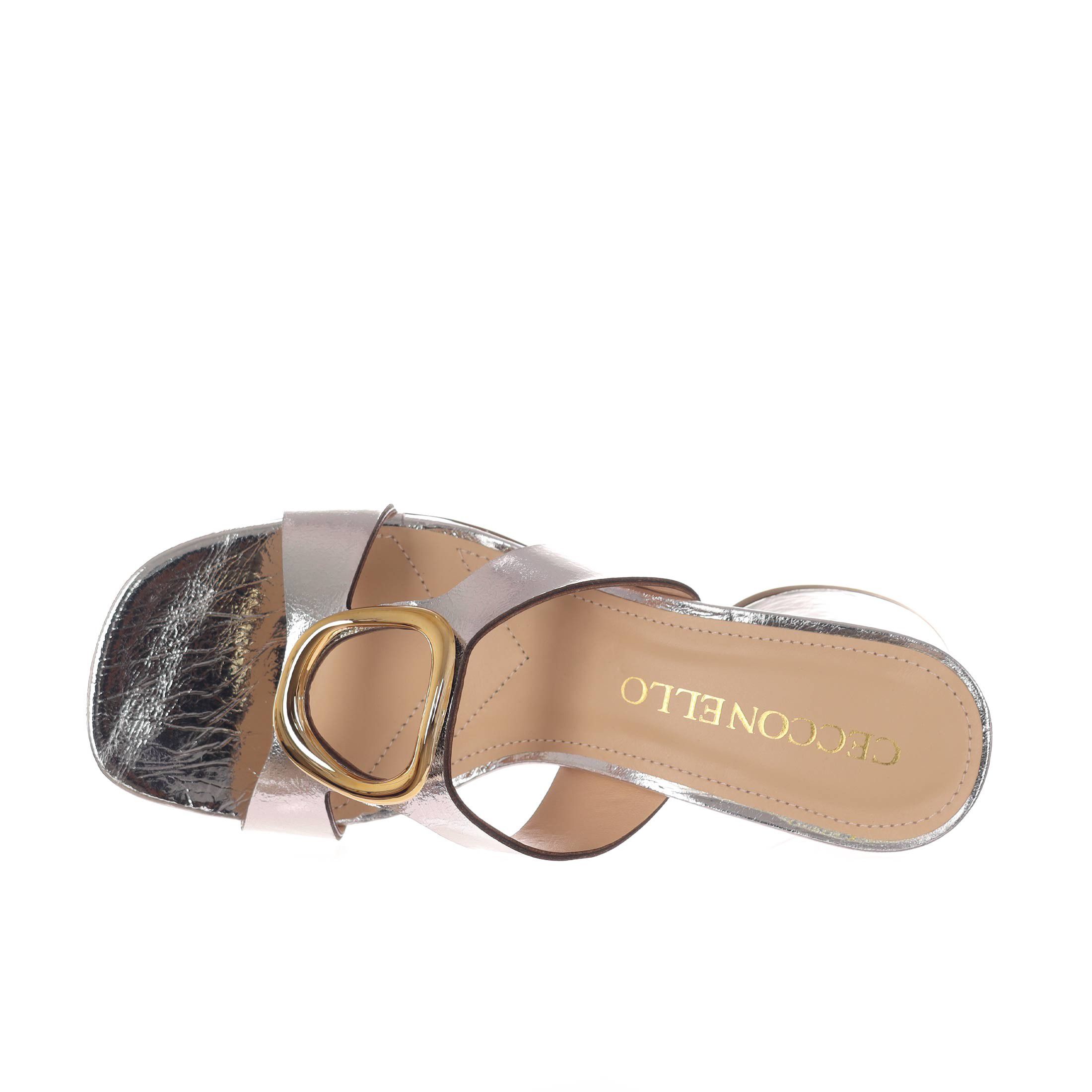 Cecconello sabot in pelle metal con accessorio metallico da donna