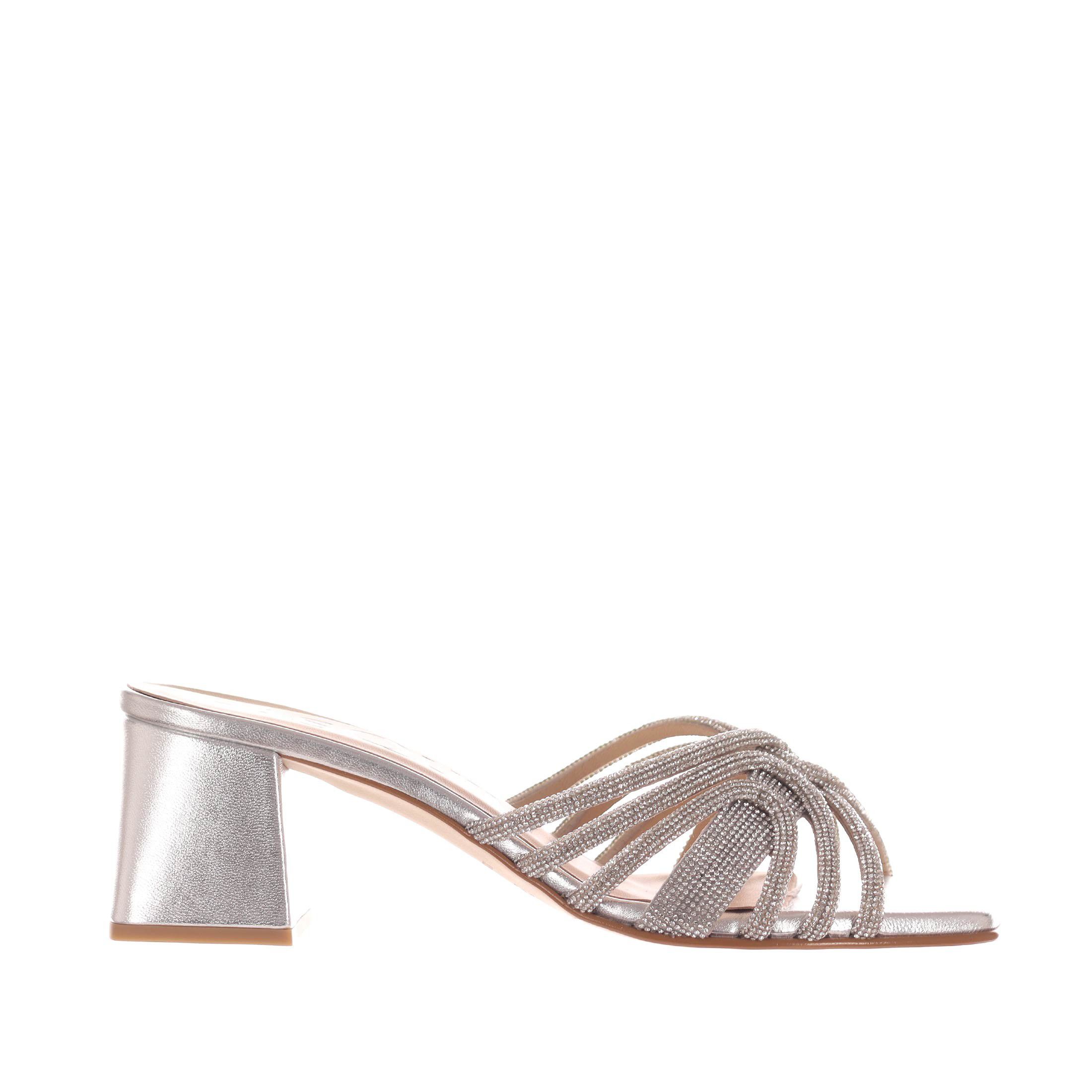 Chiara pasquini sabot in pelle laminata con strass da donna