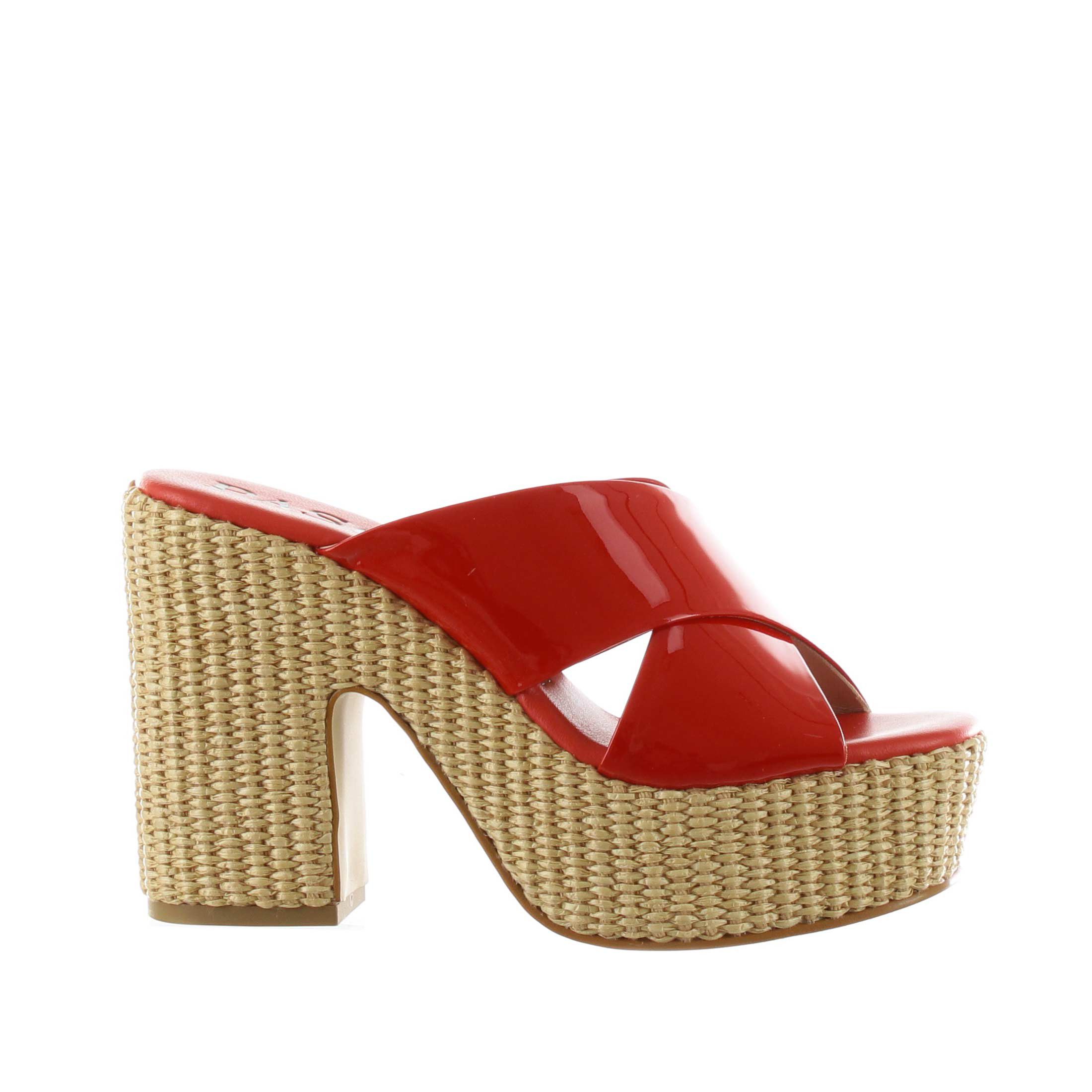 Chiara pasquini sabot platform in vernice con tacco in raffia da donna